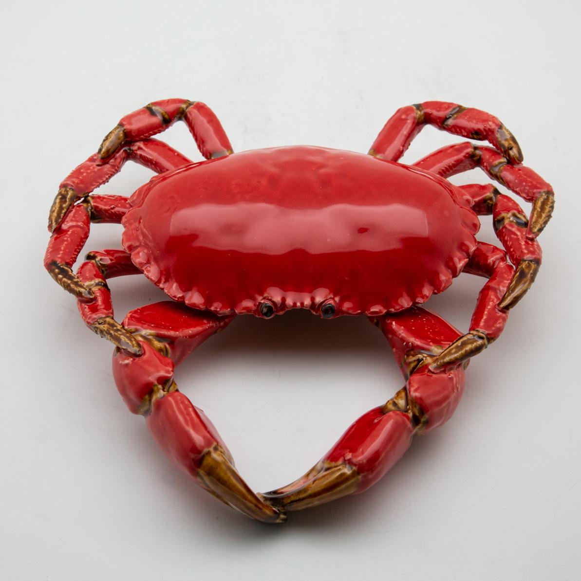 Portuguese Handmade Pallissy or Majollica Red Ceramic Crab In New Condition In New York, NY