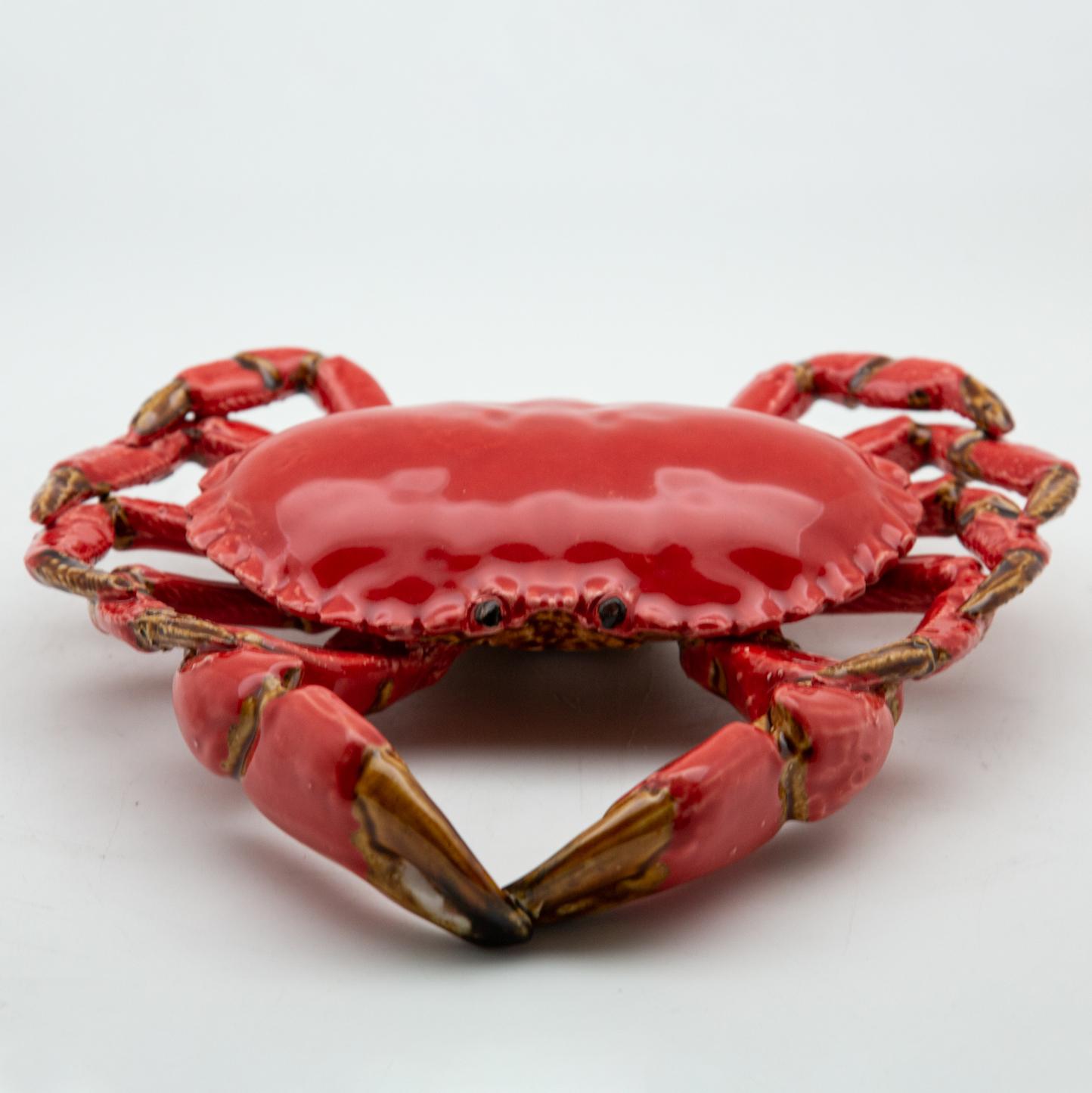Contemporary Portuguese Handmade Pallissy or Majollica Red Ceramic Crab