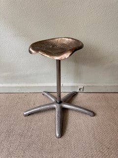 Portuguese Industrial Tractor Seat Stool Cast Aluminum Swivel Base 1970s