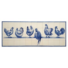 Portuguese Kitchen Tile Backsplash "Chickens" Hand Painted and Signed by Artist