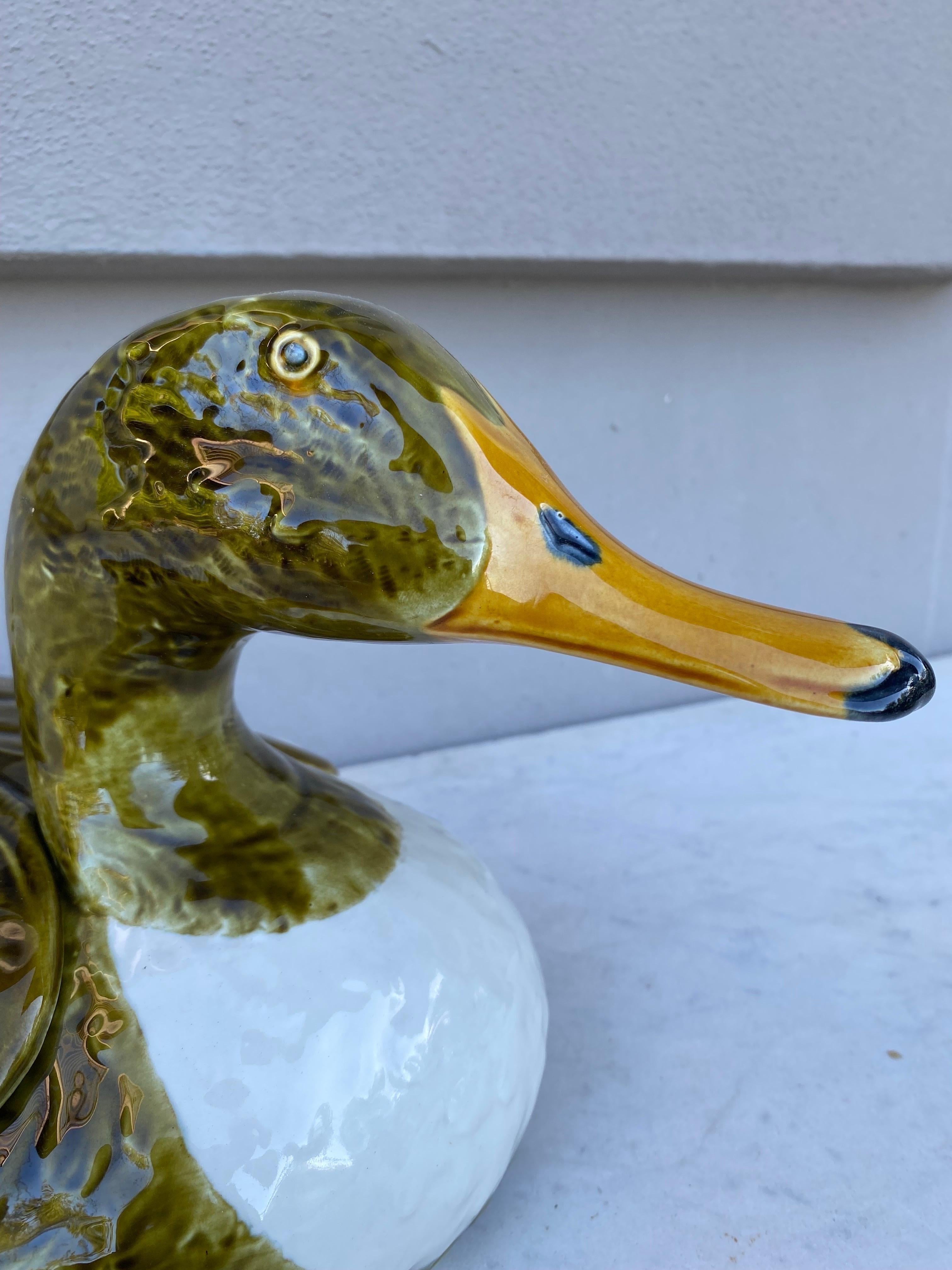 Portuguese Large Majolica Duck Tureen Box Secla In Good Condition In Austin, TX
