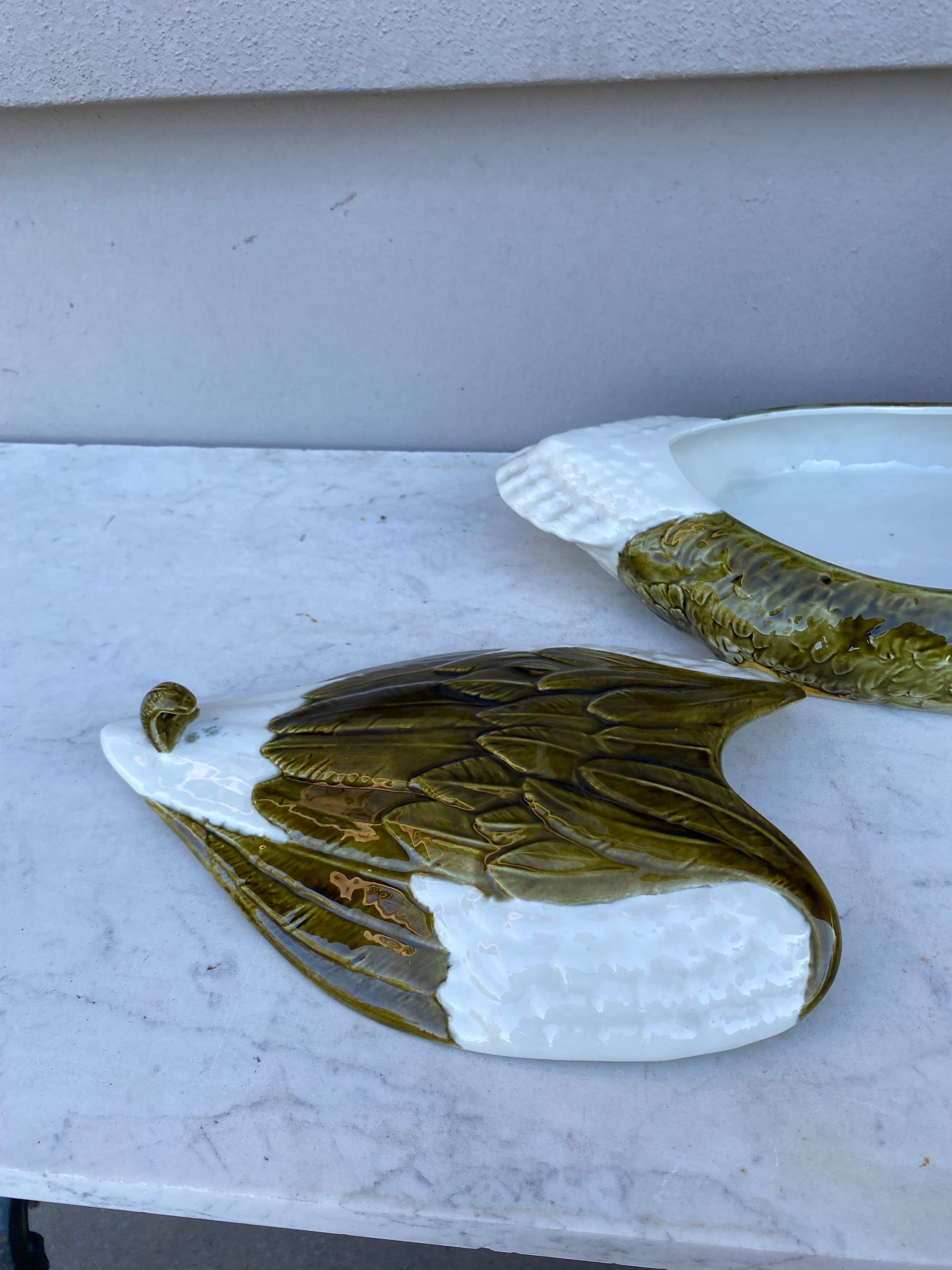 Mid-20th Century Portuguese Large Majolica Duck Tureen Box Secla