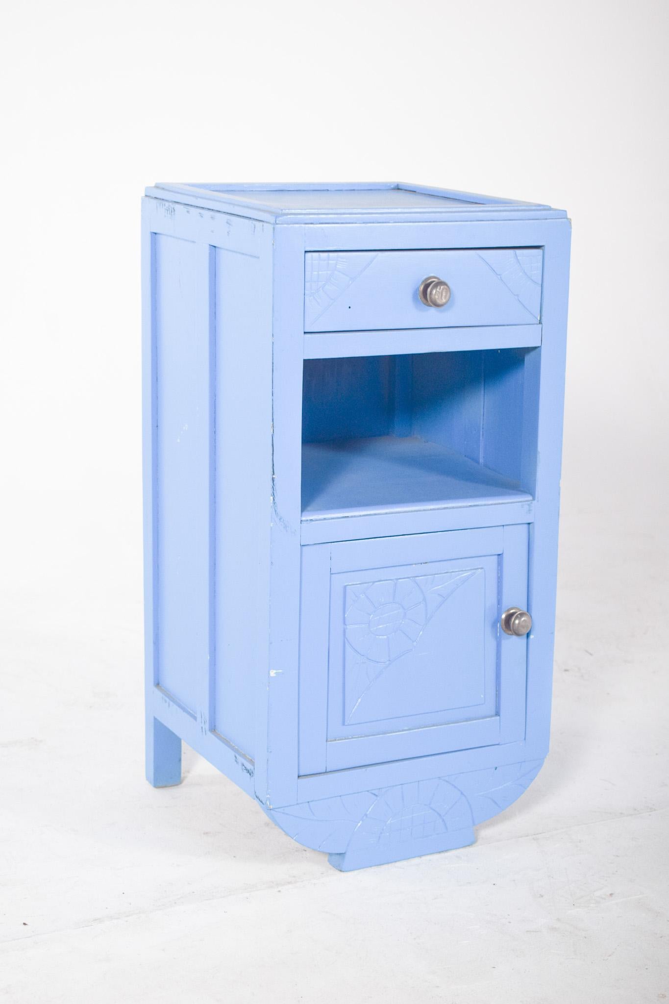 Modern Portuguese Light Blue Painted Bedside Table For Sale