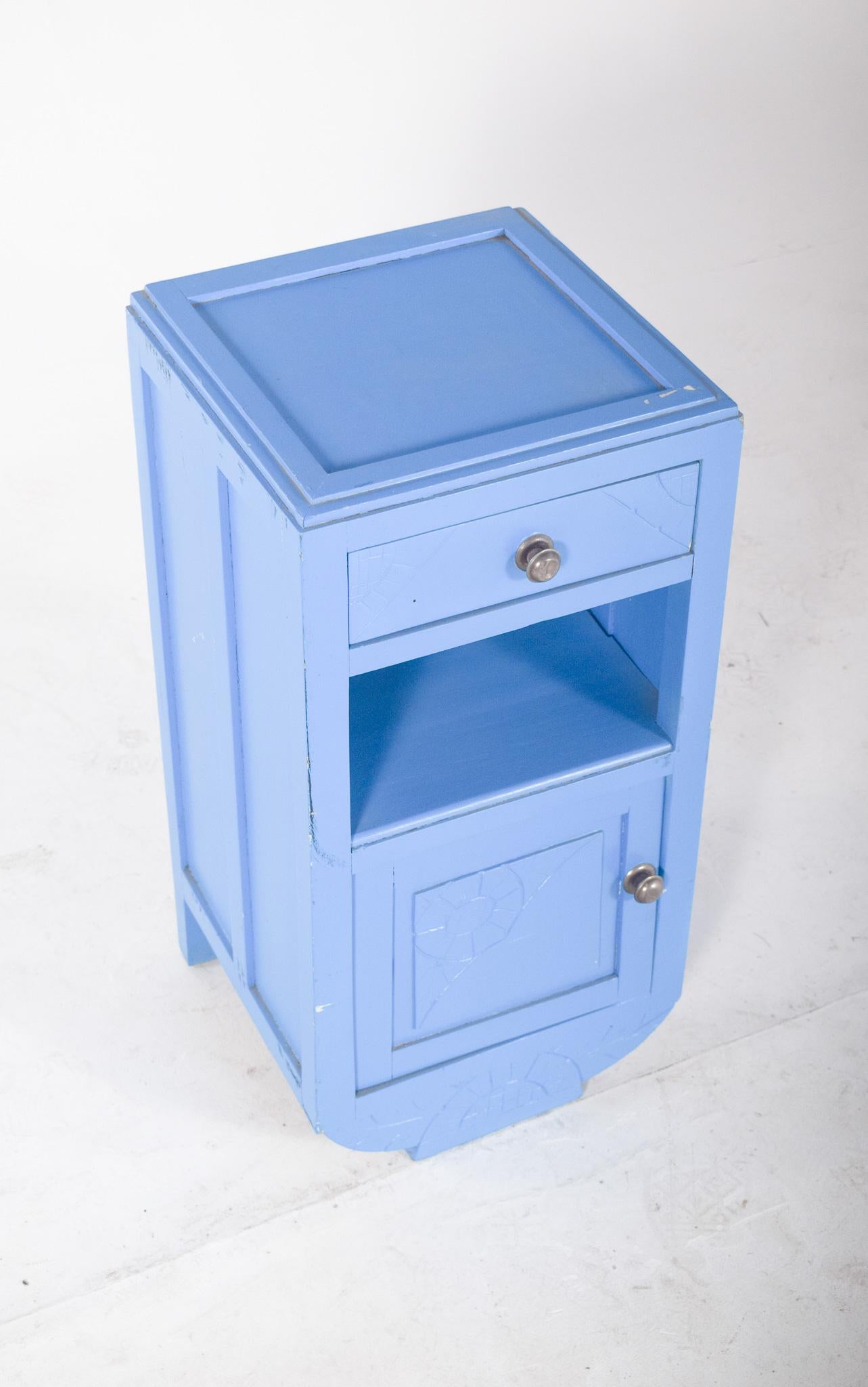 Portuguese Light Blue Painted Bedside Table In Fair Condition For Sale In Lisboa, Lisboa