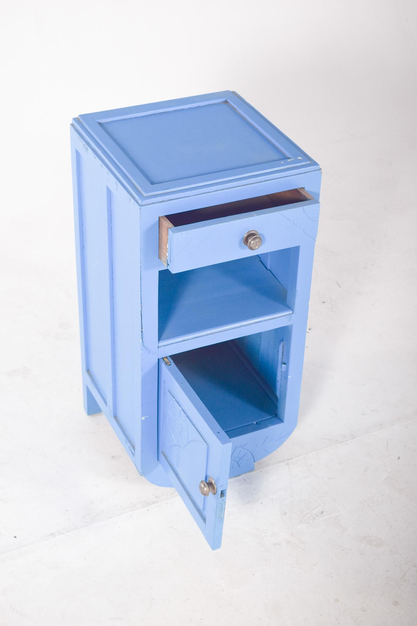 Wood Portuguese Light Blue Painted Bedside Table For Sale