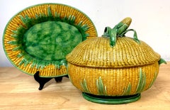 Portuguese Majolica Corn Motif Tureen & Platter, by José A. Cunha