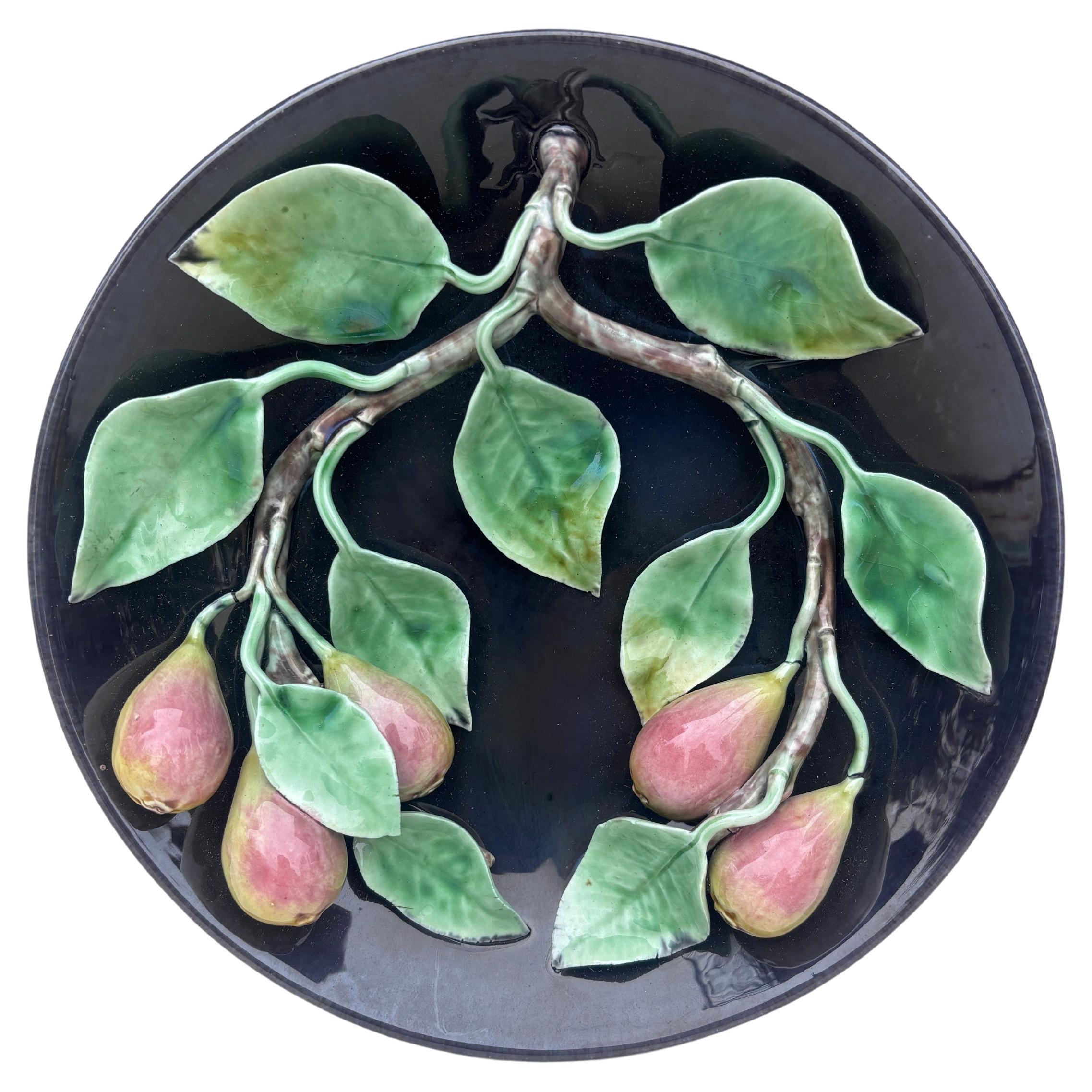 Portuguese Majolica Palissy Pears Platter Circa 1930 in vendita