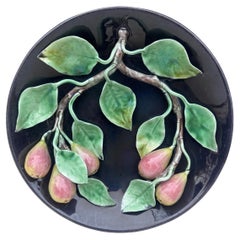 Portuguese Majolica Palissy Pears Platter Circa 1930