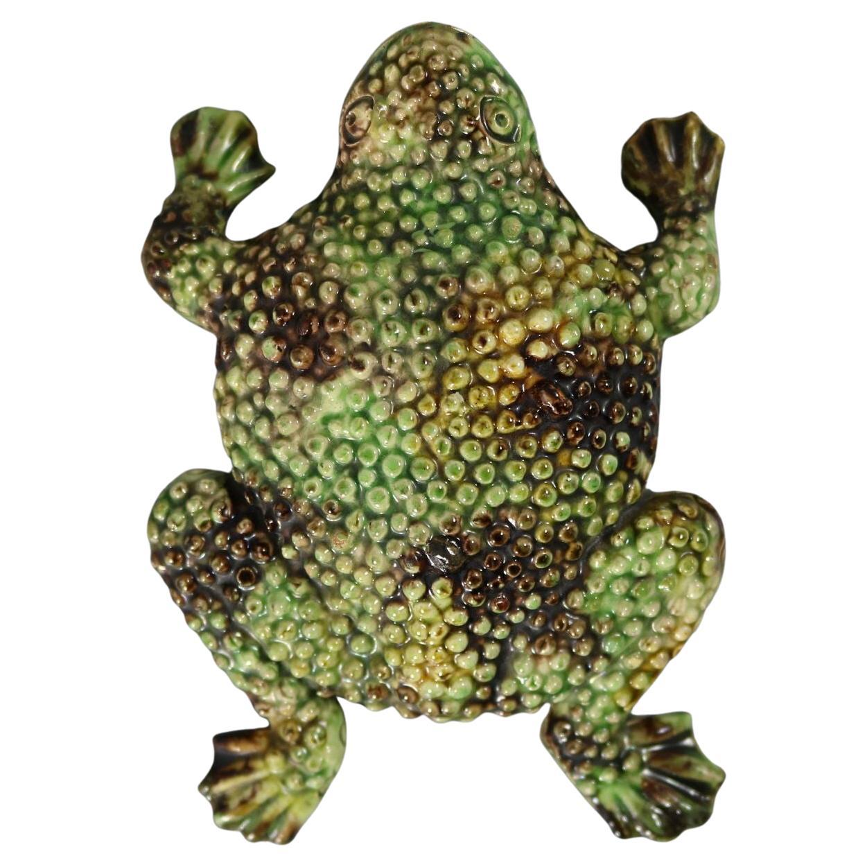 Figurine murale de crapaud Palissy en majolique portugaise en vente