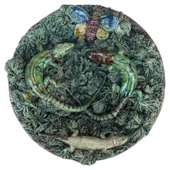 19th Century Portuguese Majolica Palissy Wall Lizard Platter 