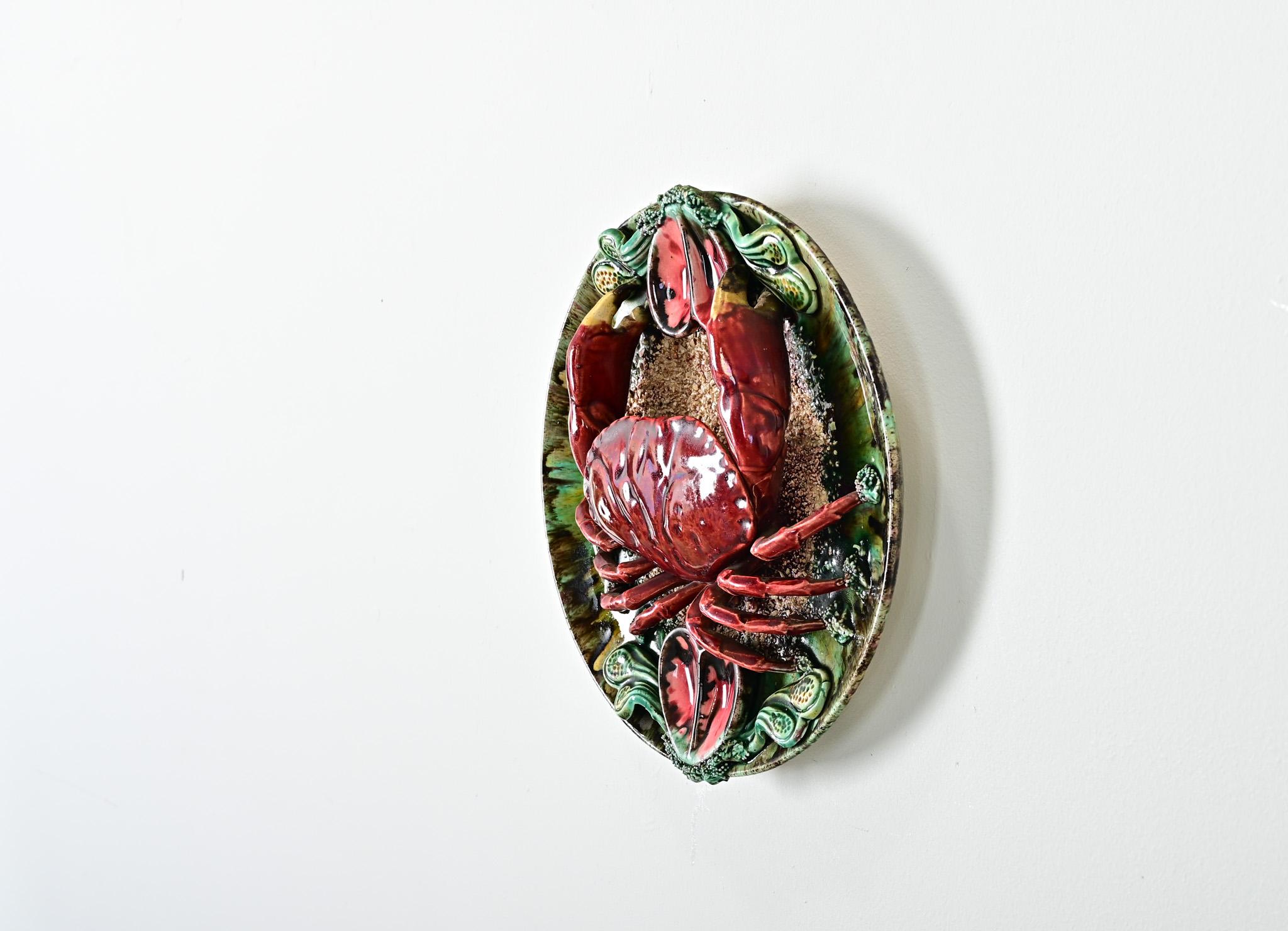 Portugiesische Majolika Palissy Ware Krabbe im Zustand „Gut“ im Angebot in Baton Rouge, LA