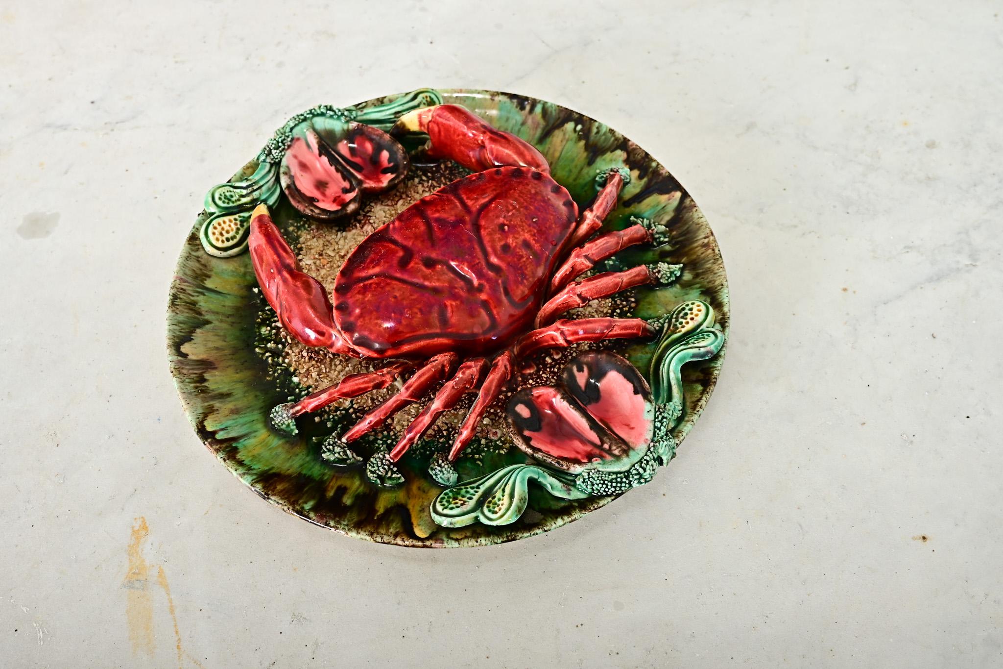 Portugiesische Majolika Palissy Ware Krabbe (20. Jahrhundert) im Angebot