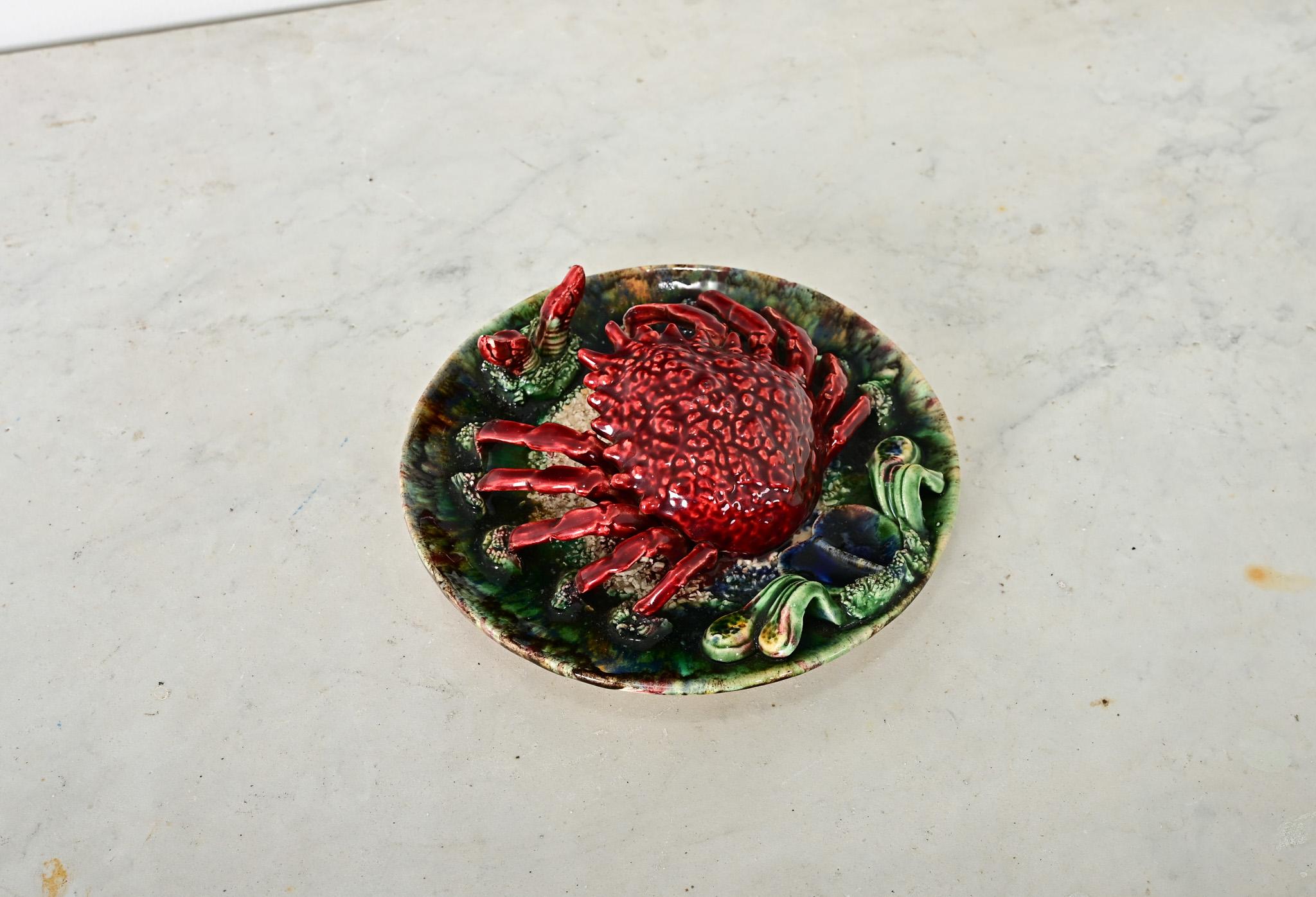 Portugiesische Majolika Palissy Ware Krabbe (20. Jahrhundert) im Angebot