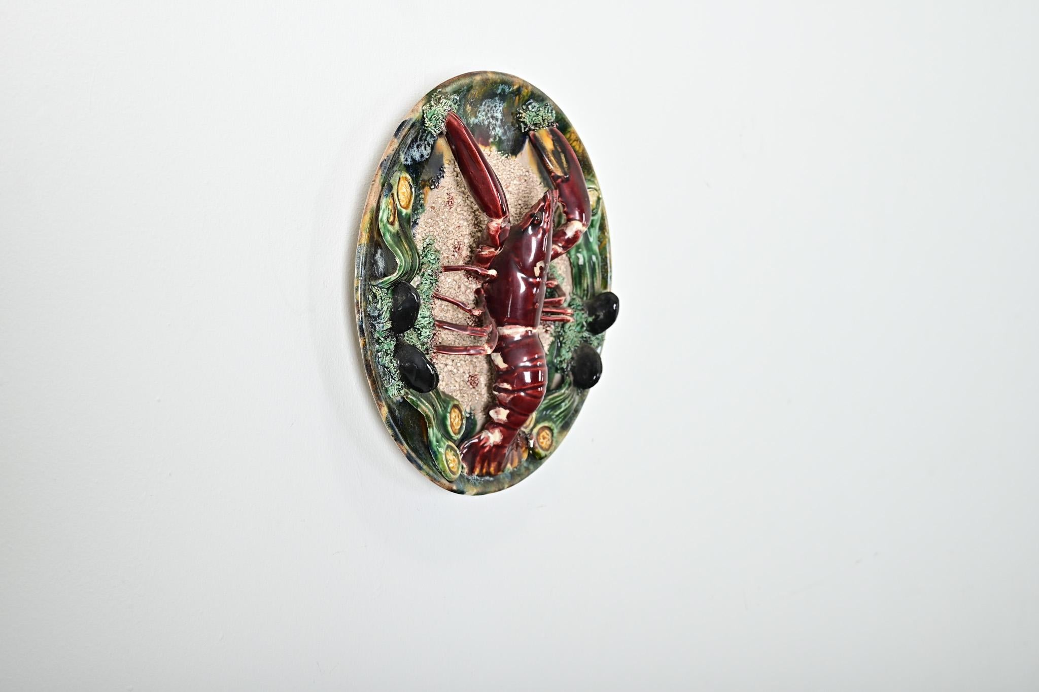 Portugiesische Majolika Palissy Ware Hummer im Zustand „Gut“ im Angebot in Baton Rouge, LA