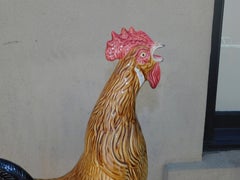 Portuguese Majolica Vibrant Colored Crowing Rooster on Rectangular Base, C 1884