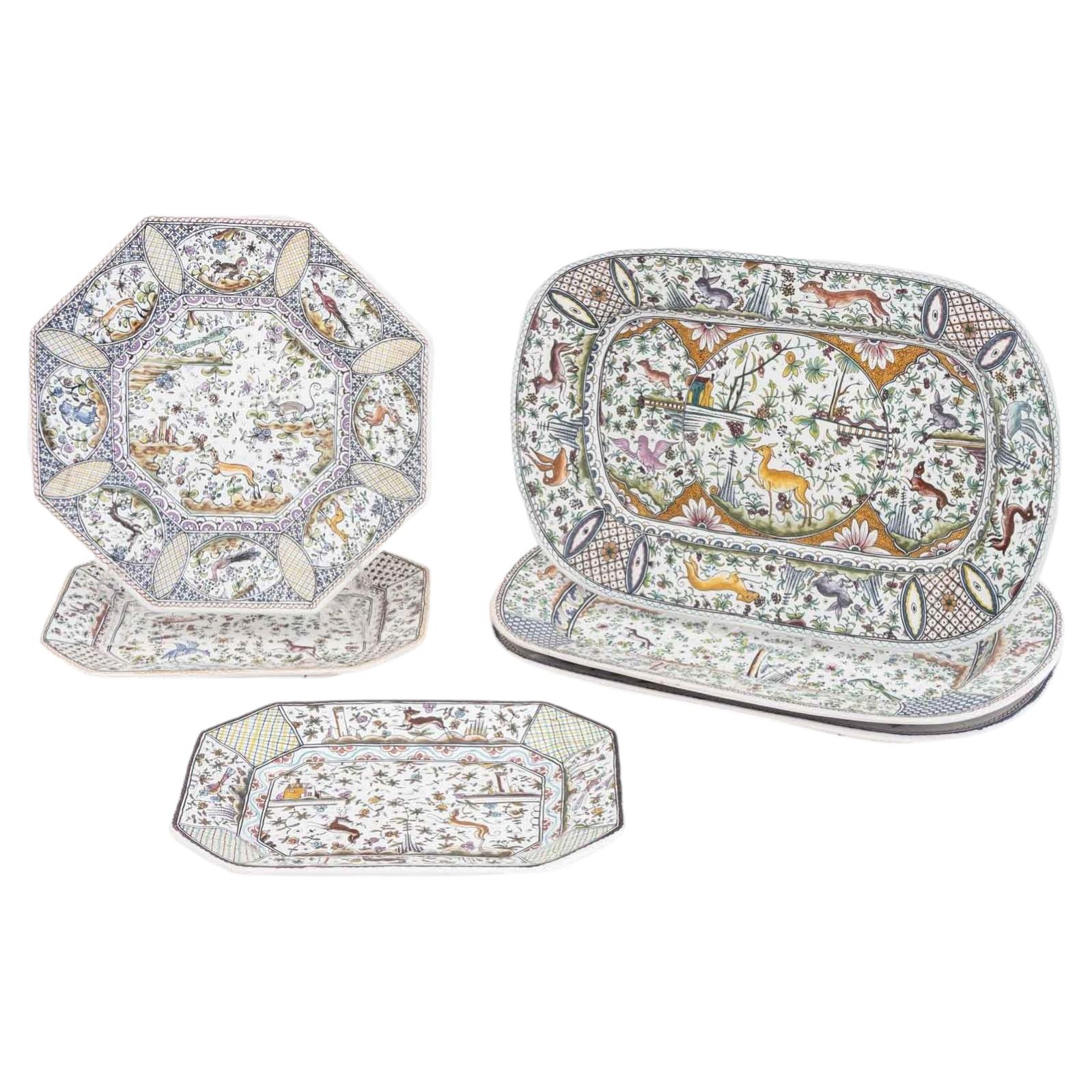 Lot de six plats en porcelaine « Meiselman Imports » du Portugal, motif animalier en vente