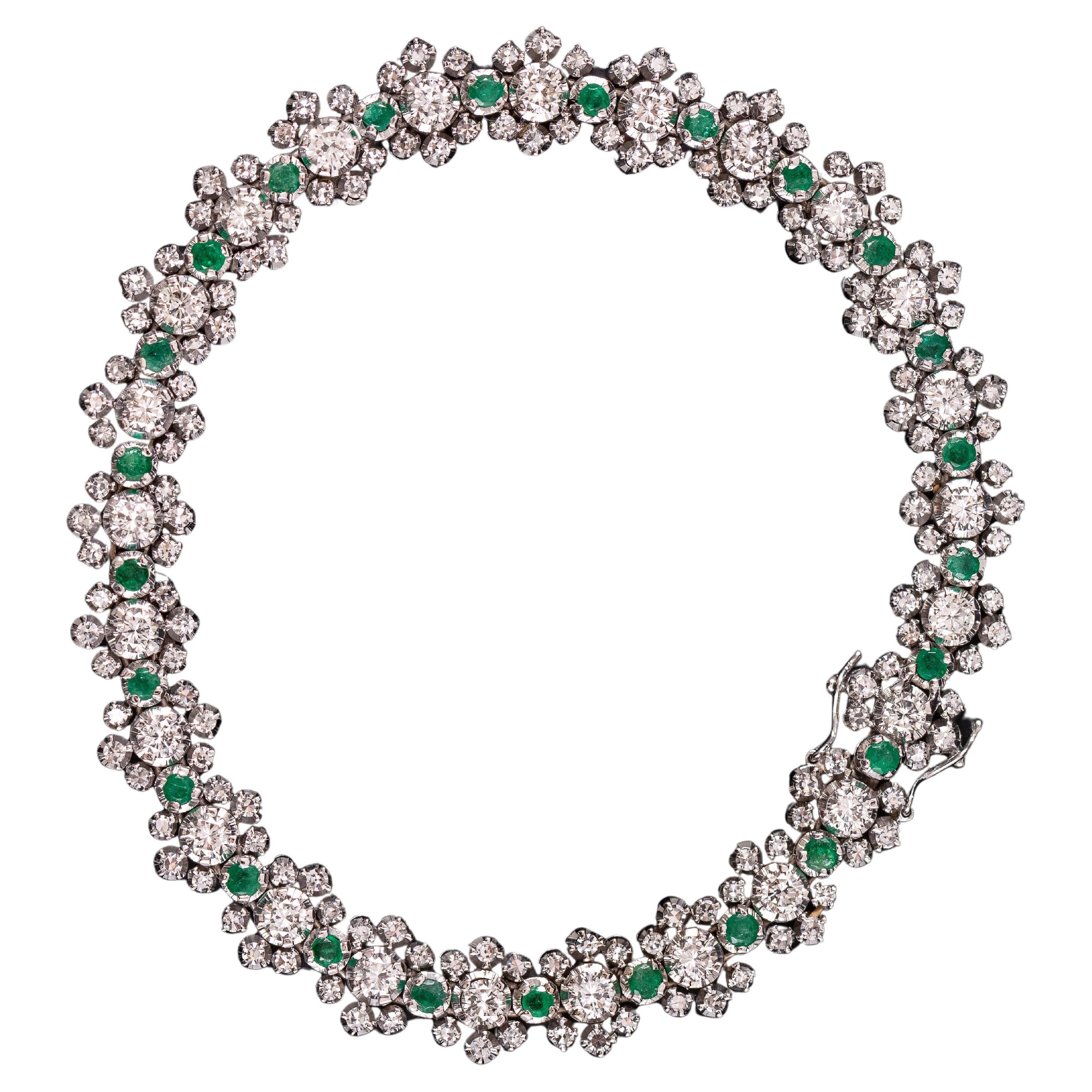 Bracelet portugais du milieu du siècle avec émeraude et diamant en or blanc 1950s-1960s en vente 5