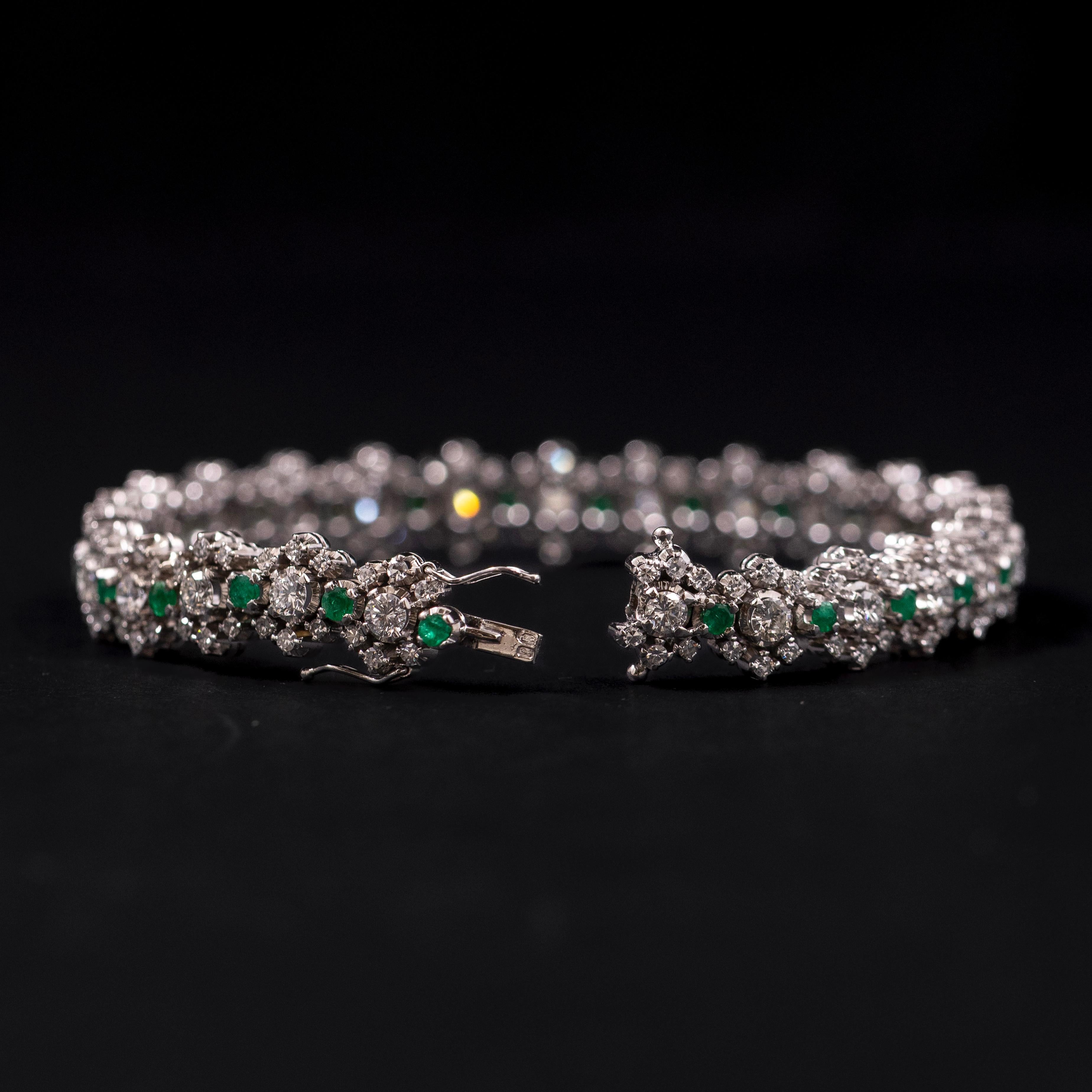 Moderne Bracelet portugais du milieu du siècle avec émeraude et diamant en or blanc 1950s-1960s en vente