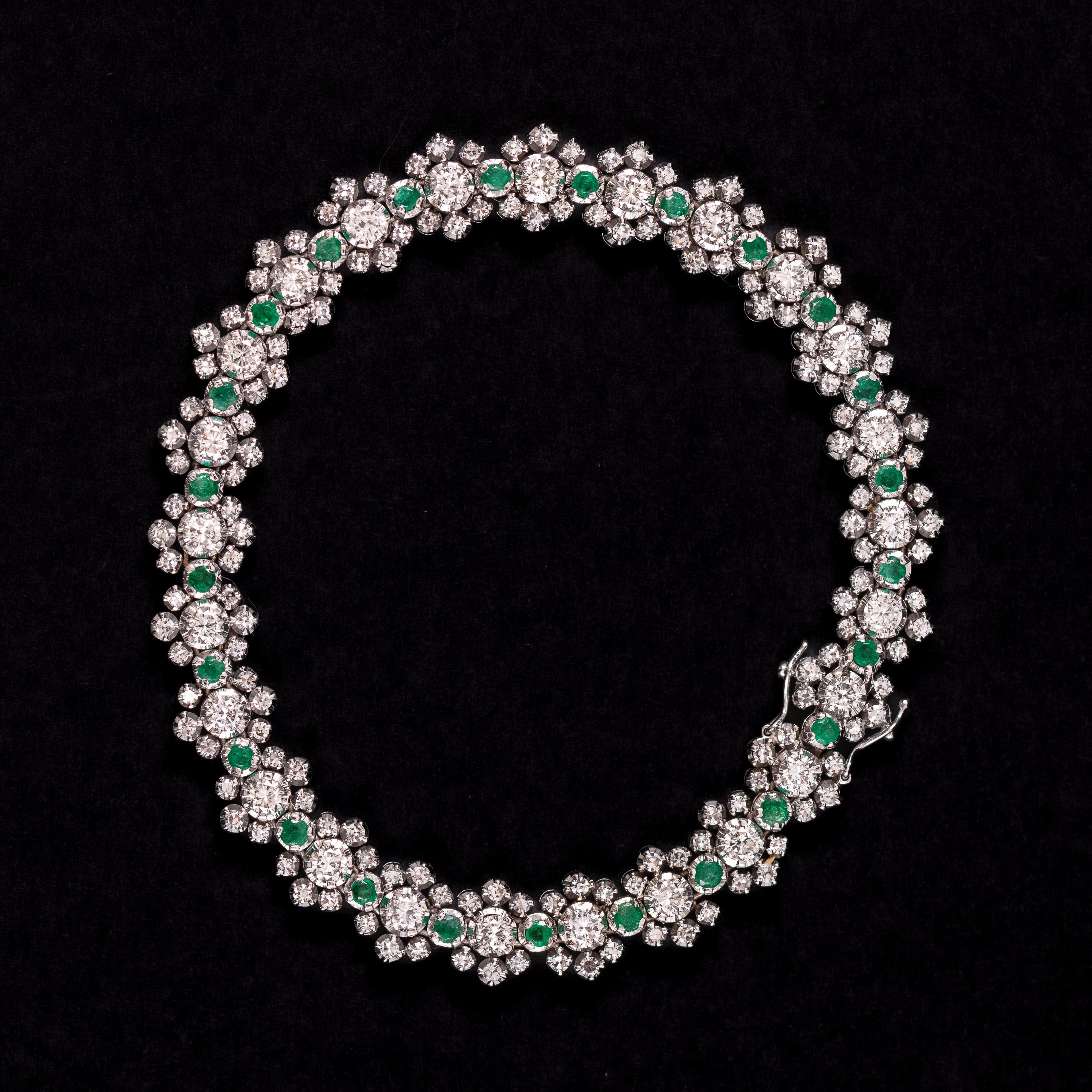 Bracelet portugais du milieu du siècle avec émeraude et diamant en or blanc 1950s-1960s Bon état - En vente à Lisbon, PT