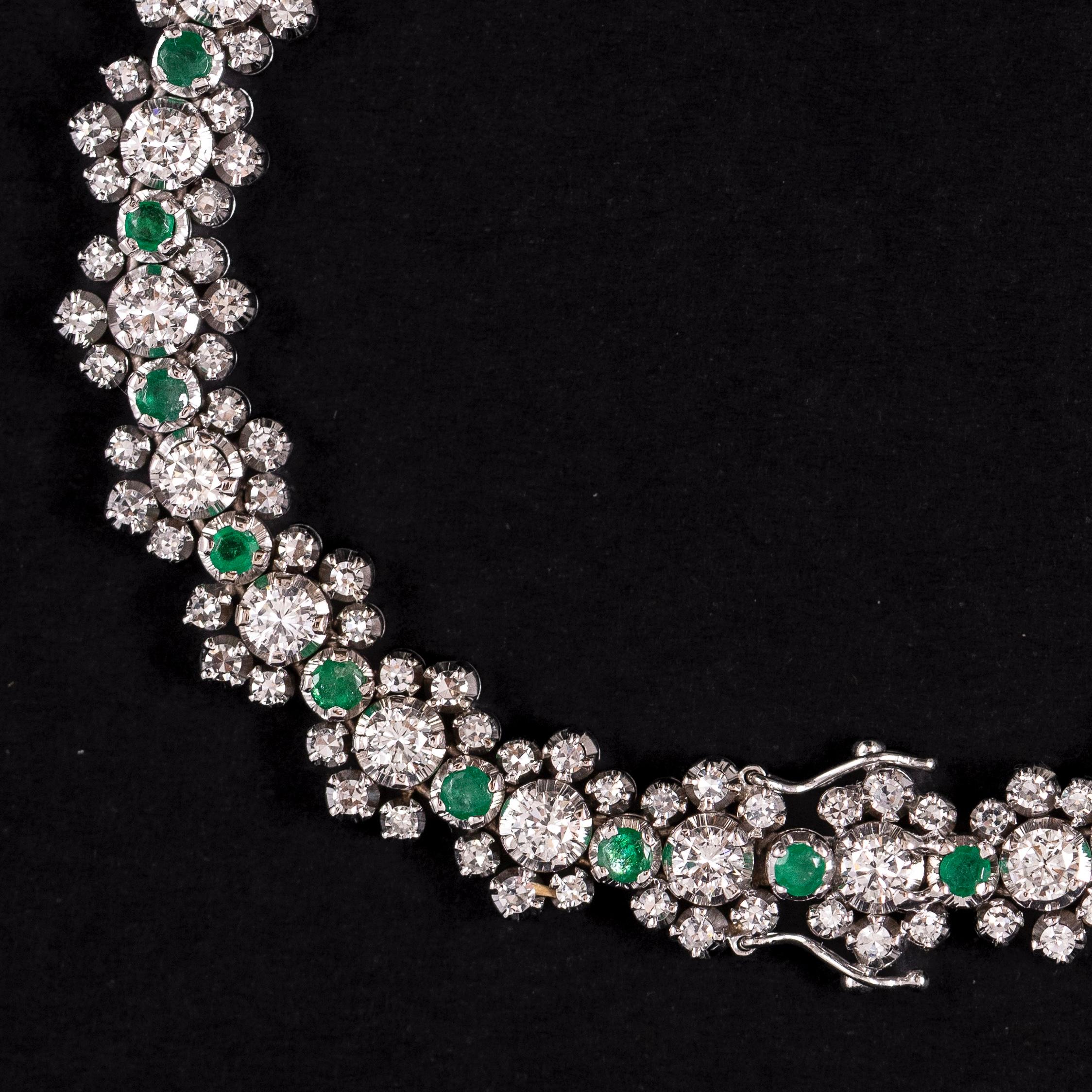 Bracelet portugais du milieu du siècle avec émeraude et diamant en or blanc 1950s-1960s Unisexe en vente