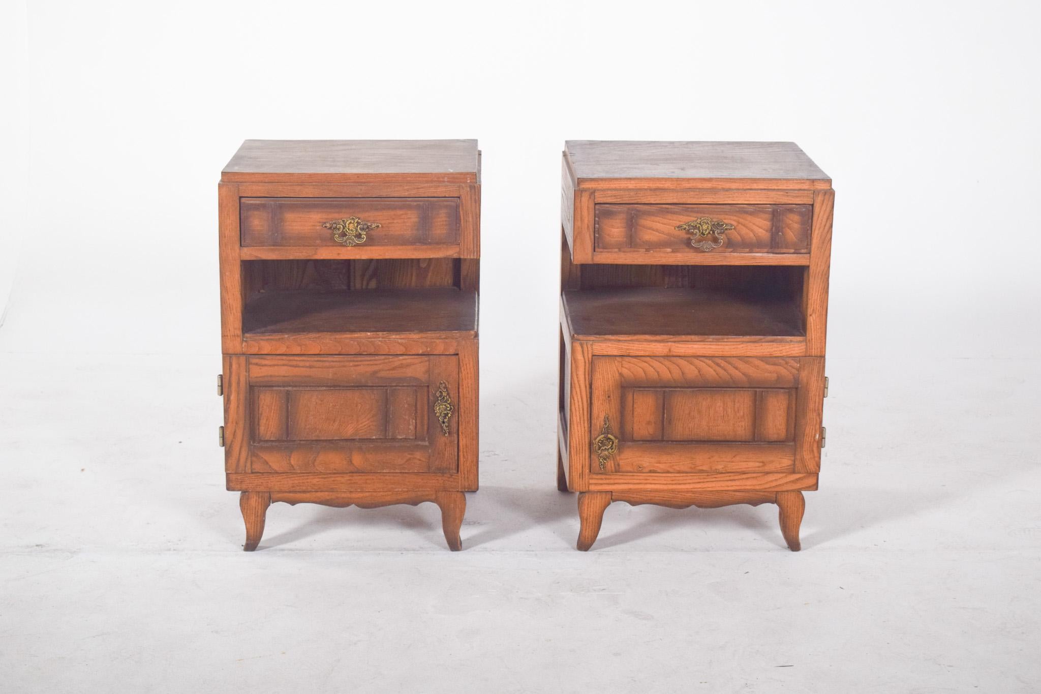 Modern Portuguese Mid-Century Pair of Oak Bedside Tables For Sale