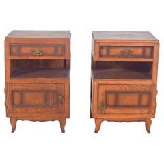 Portuguese Mid-Century Pair of Oak Bedside Tables