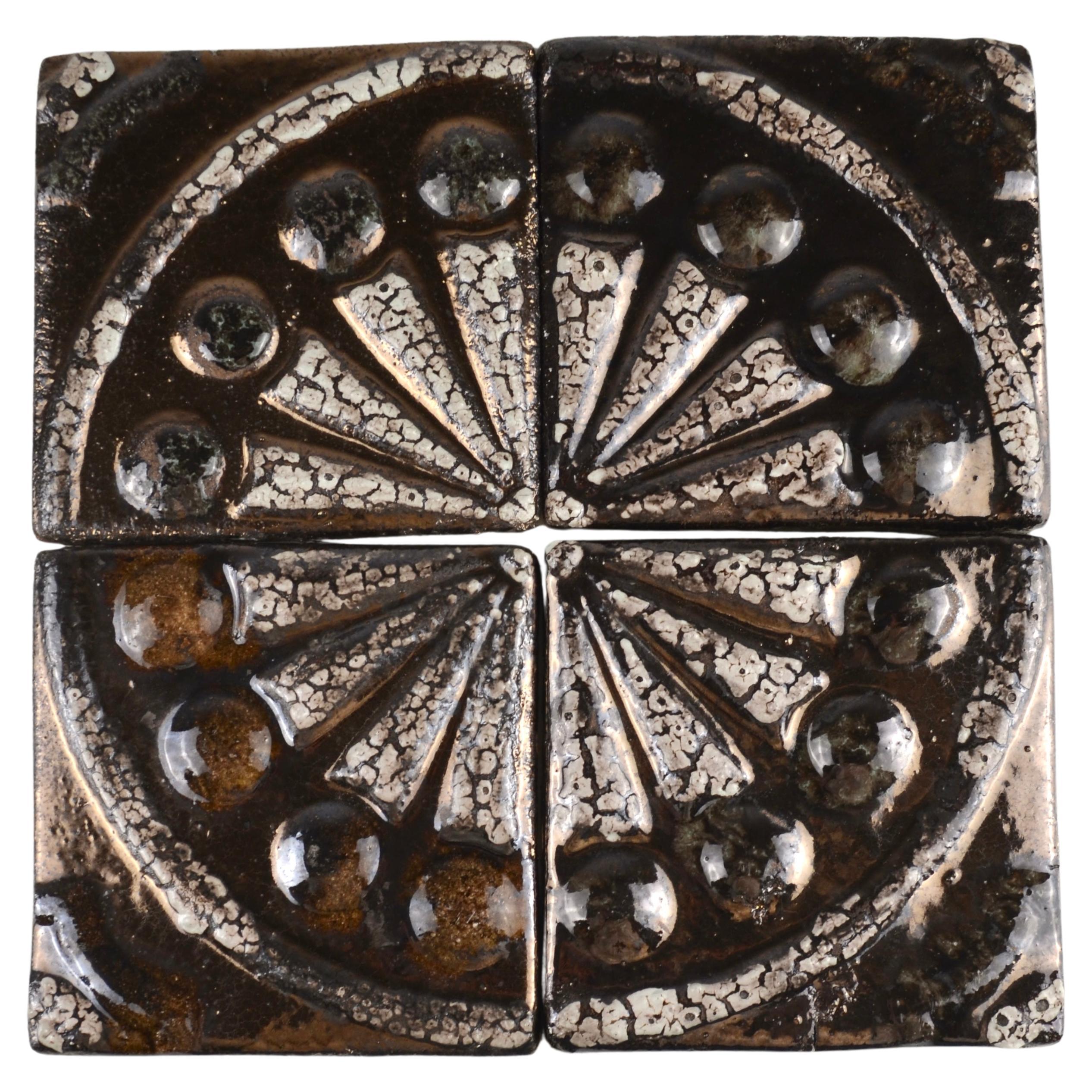 Portuguese Modernist Relief Azulejo Tile Panel, Set of Four, 50s, 60s