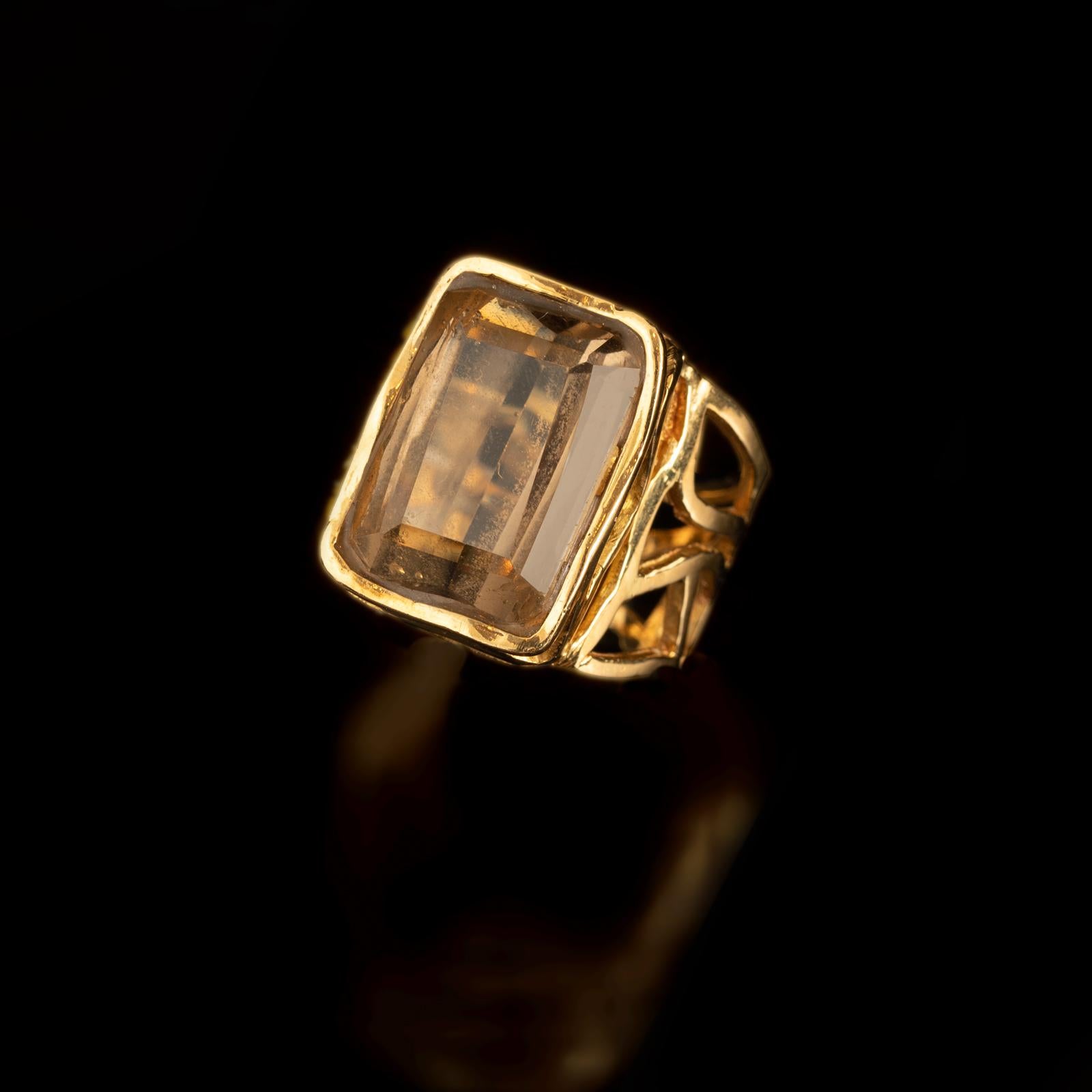 Women's or Men's Portuguese Modernist Smoky Quartz and Gold Ring For Sale