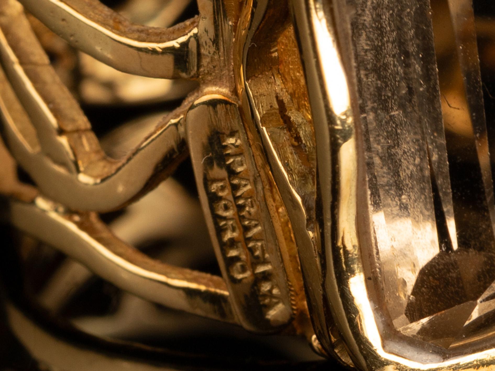 da uomo o donna Anello portoghese modernista in quarzo fumé e oro in vendita