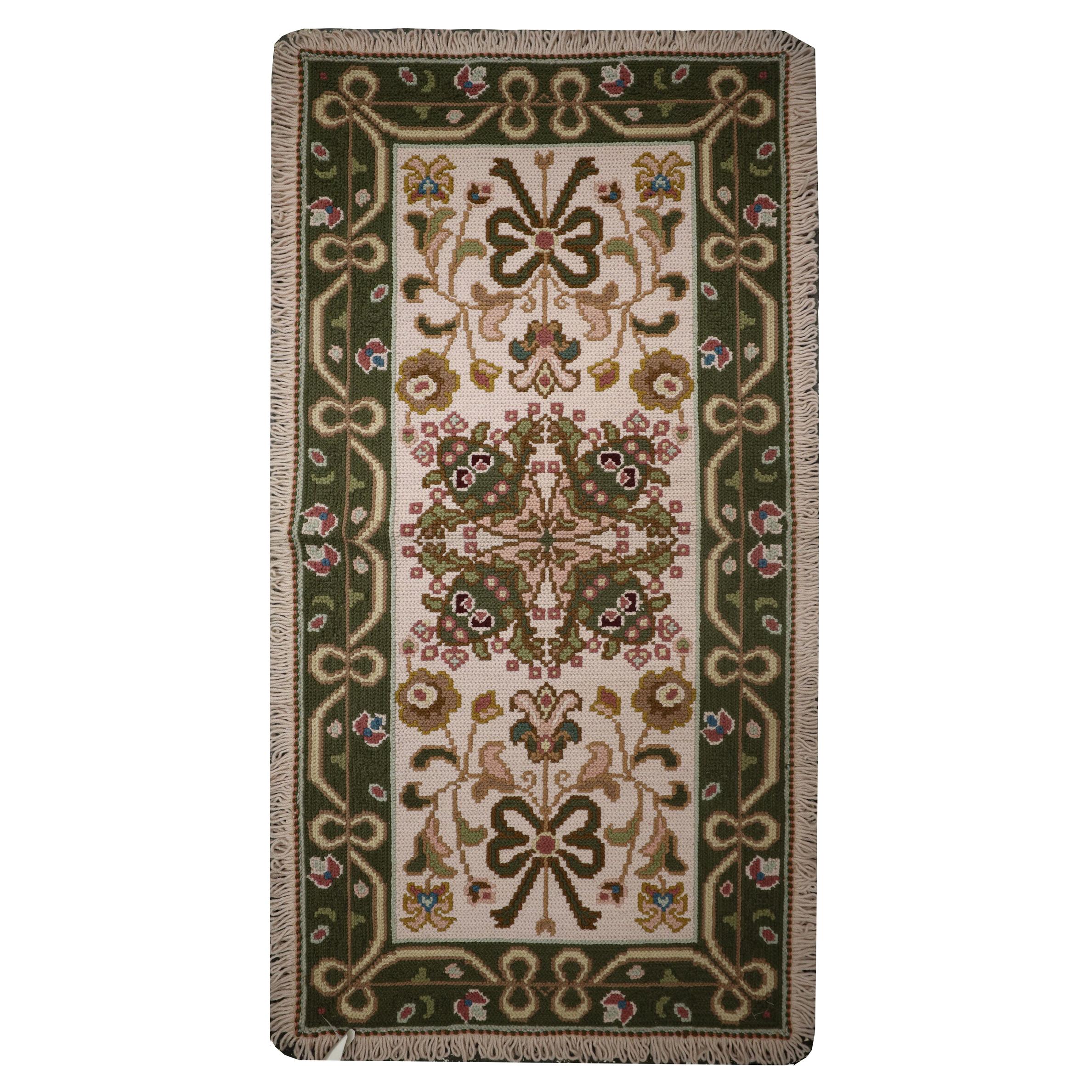 Portuguese Needlepoint Rug Traditional Wool Floral Rugs Handwoven Carpet  For Sale at 1stDibs