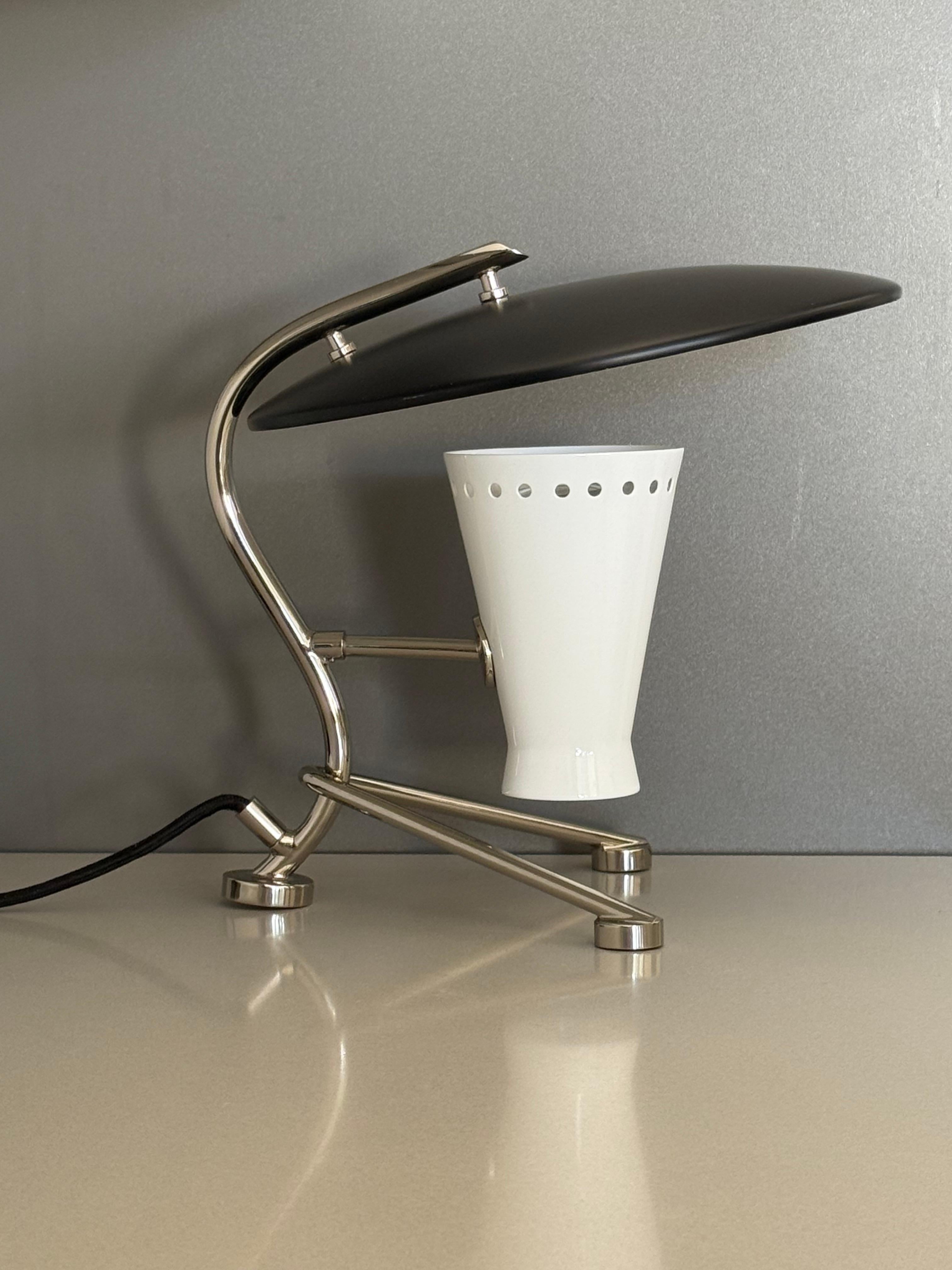Mid-Century Modern Portuguese Nickel and Black “Barry” Table Lamp by Delightfull For Sale