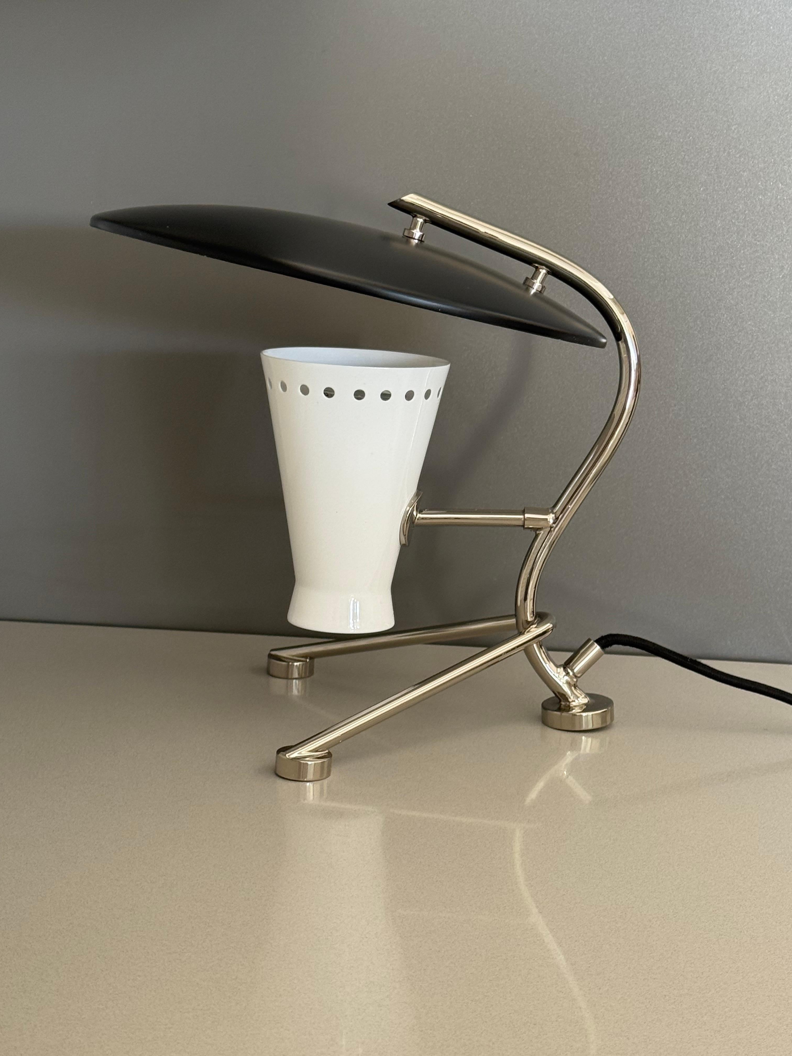 Lacquered Portuguese Nickel and Black “Barry” Table Lamp by Delightfull For Sale