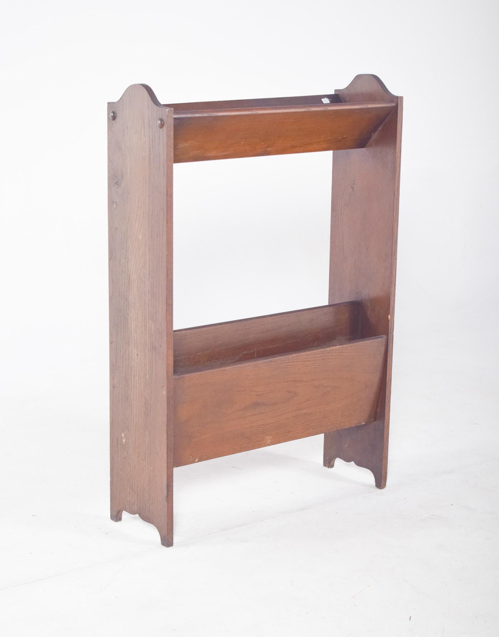 Mid-Century Modern Portuguese Oak Magazine Rack For Sale