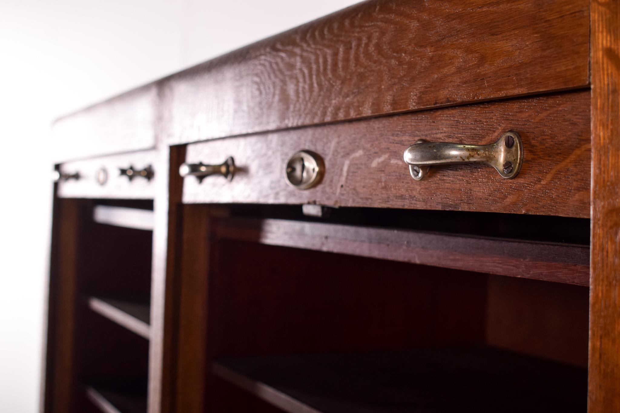 Mid-20th Century Portuguese Oak Tambour Door File Double Cabinet, By Olaio, 1950s For Sale