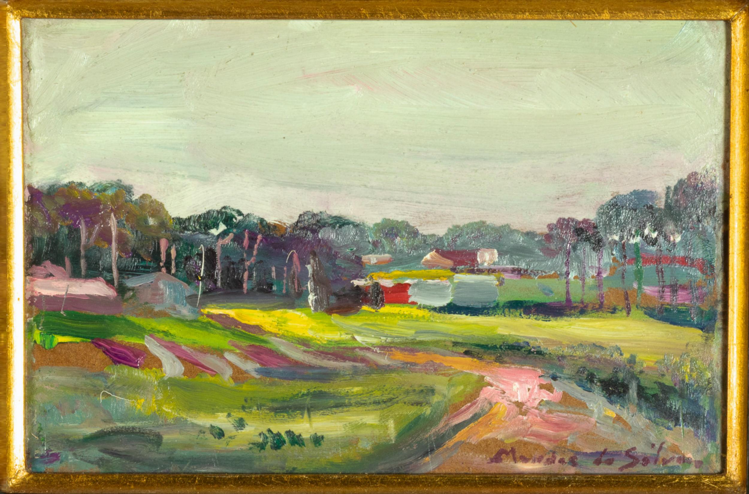 Peinture à l'huile d'un paysage portugais par Mendes da Silva, 20e siècle Bon état - En vente à Lisbon, PT