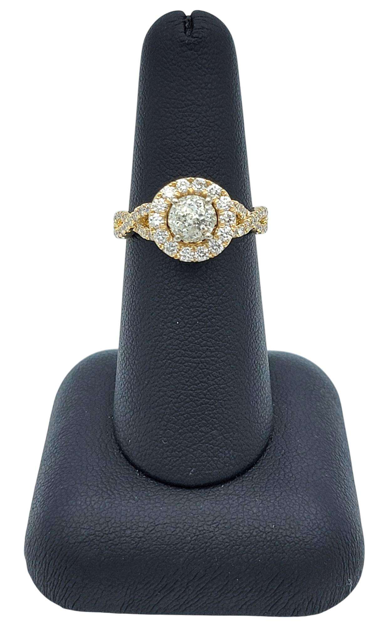 Portugiesischer Verlobungsring aus 14 Karat Gelbgold mit Diamant-Halo im alteuropäischen Schliff im Angebot 5