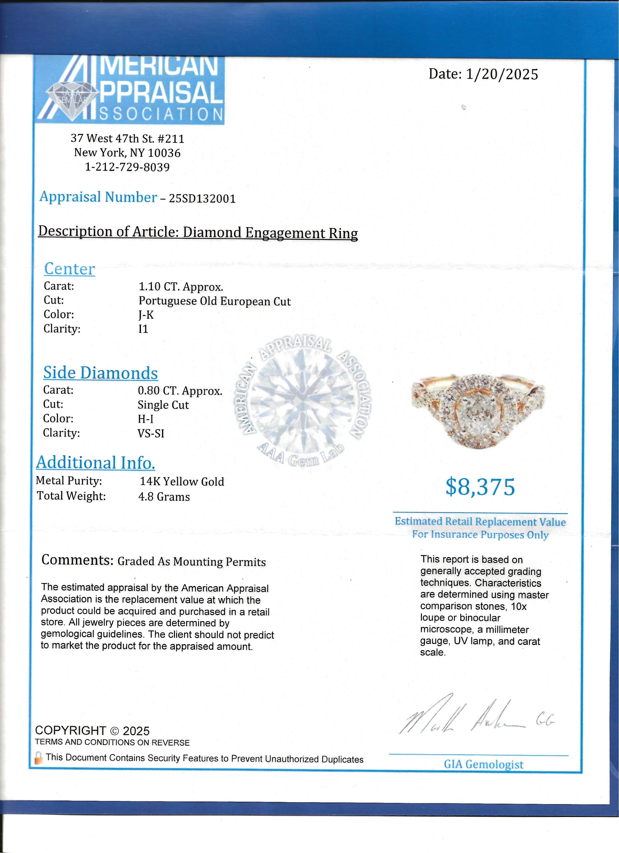 Portugiesischer Verlobungsring aus 14 Karat Gelbgold mit Diamant-Halo im alteuropäischen Schliff im Angebot 7