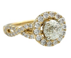 Portuguese Old European Cut Diamond Halo Engagement Ring in 14 Karat Yellow Gold