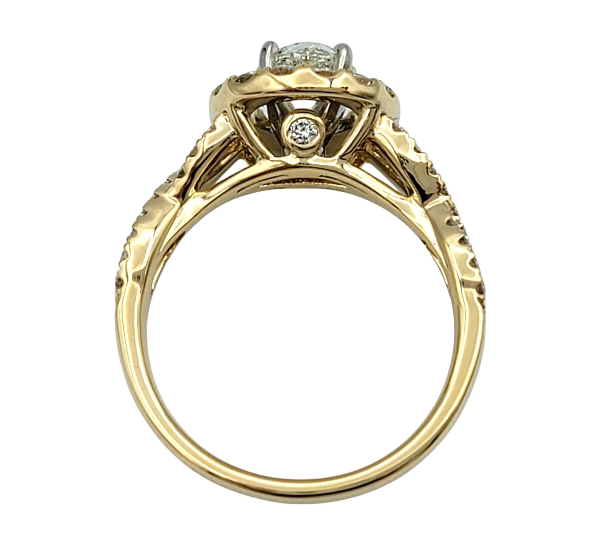 Portugiesischer Verlobungsring aus 14 Karat Gelbgold mit Diamant-Halo im alteuropäischen Schliff im Zustand „Gut“ im Angebot in Scottsdale, AZ