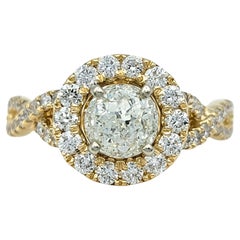 Portugiesischer Verlobungsring aus 14 Karat Gelbgold mit Diamant-Halo im alteuropäischen Schliff