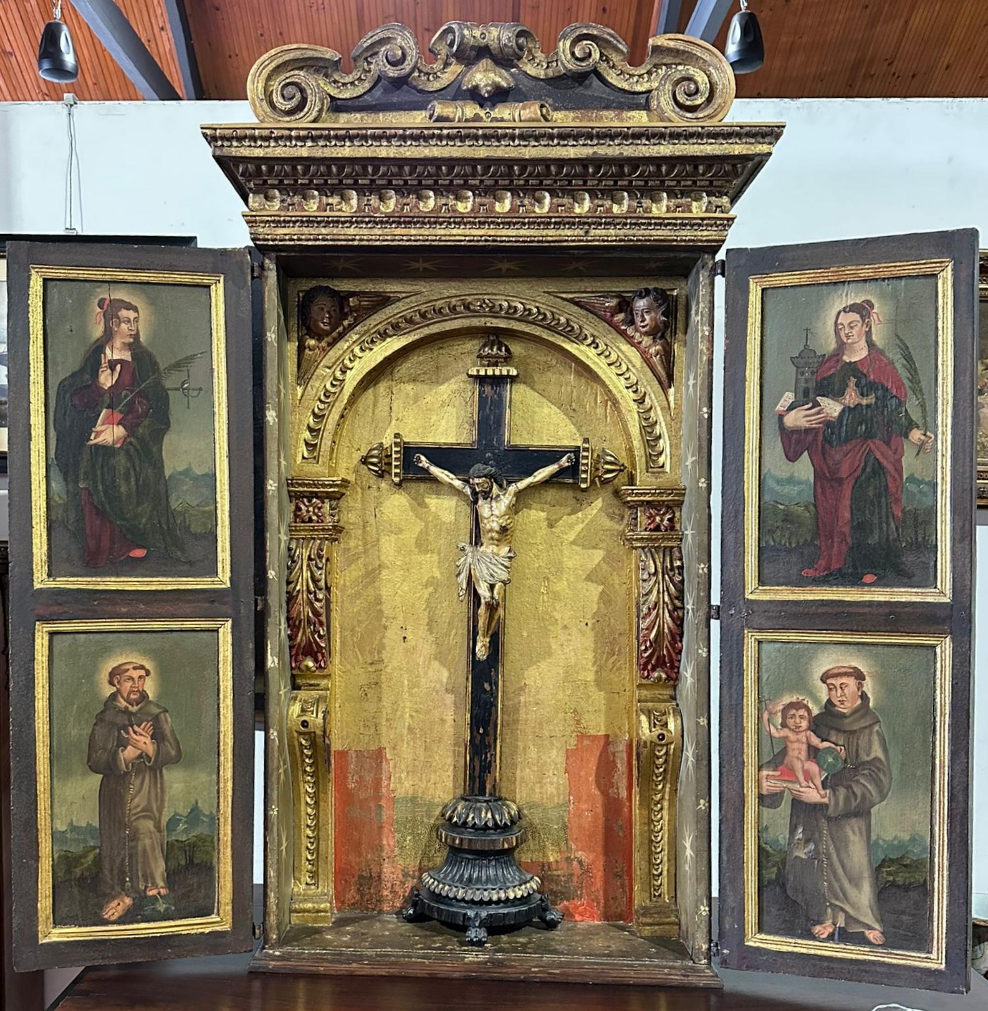 Fait main ORATORY PORTUGUESE WITH JESUS CHRIST du 18ème siècle en vente