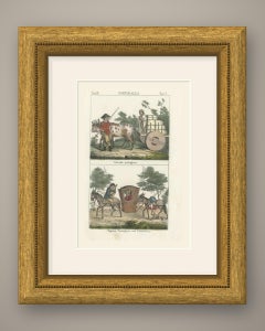 Portuguese Ox Cart and a Lady in a Palanquin, Hand Colored Lithograph, 1842