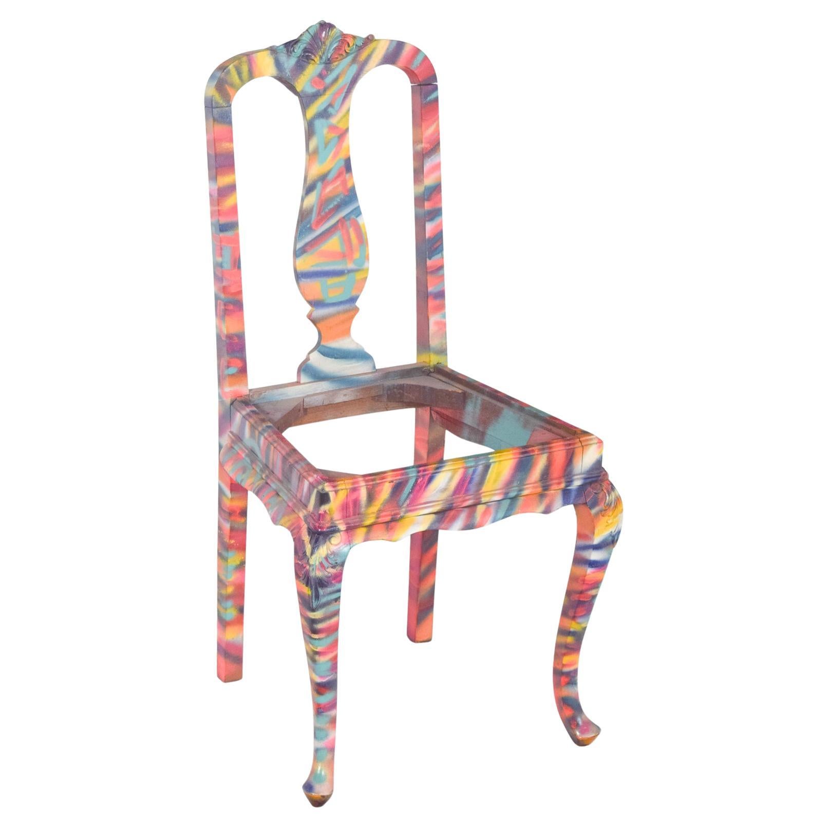Chaise peinte portugaise par Francisco Camilo