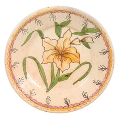 Portuguese Painted Clay Early 20th Century Floral Plate from Sao Pedro do Corval