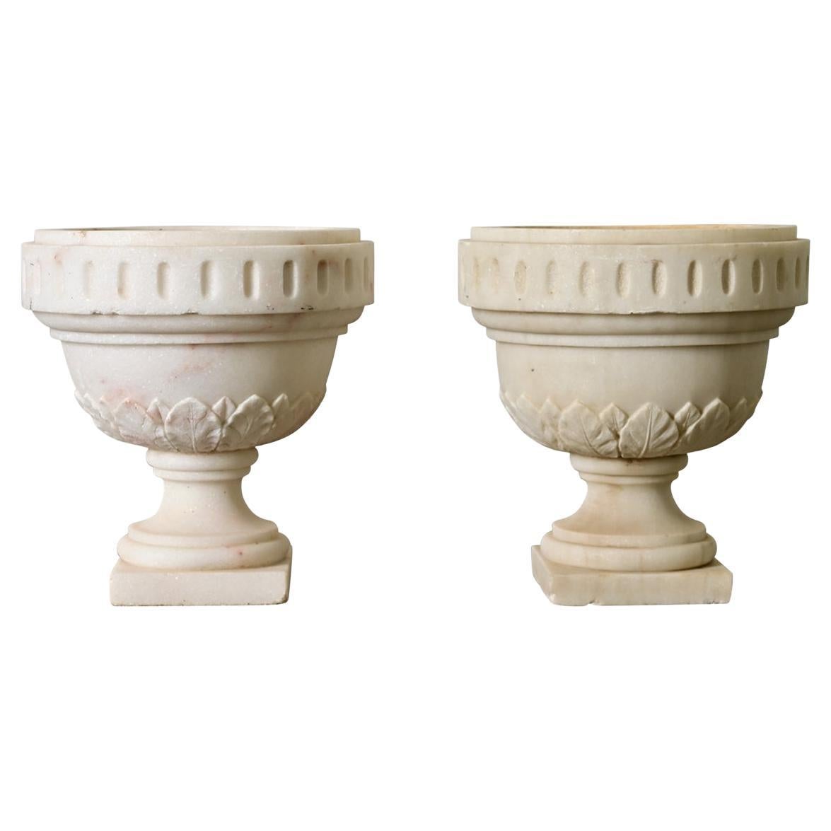 Portuguese Pair of Carved Alabaster Urns in vendita