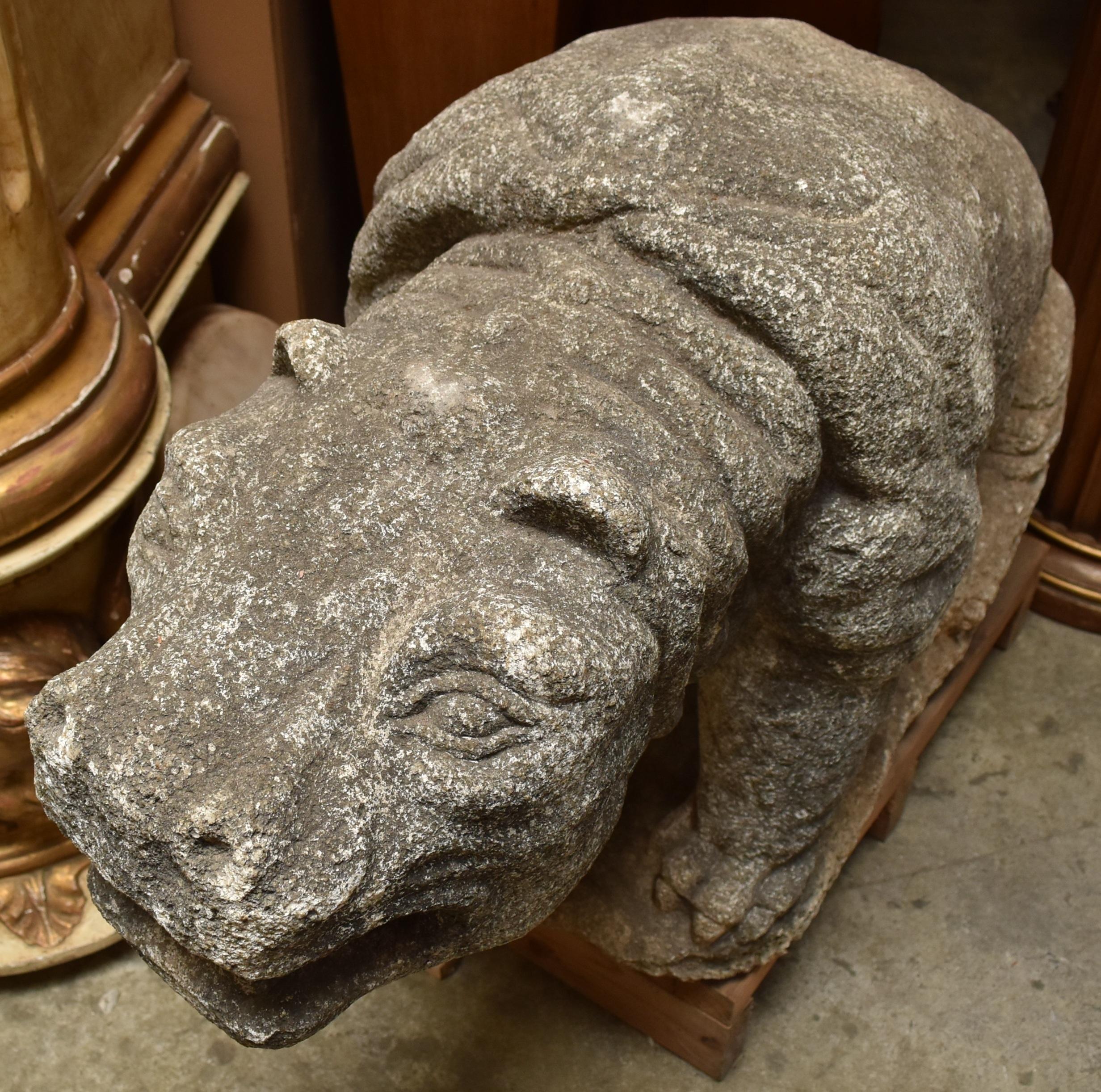 Portuguese Pair of Carved Stone Hippos, 18th Century For Sale 7
