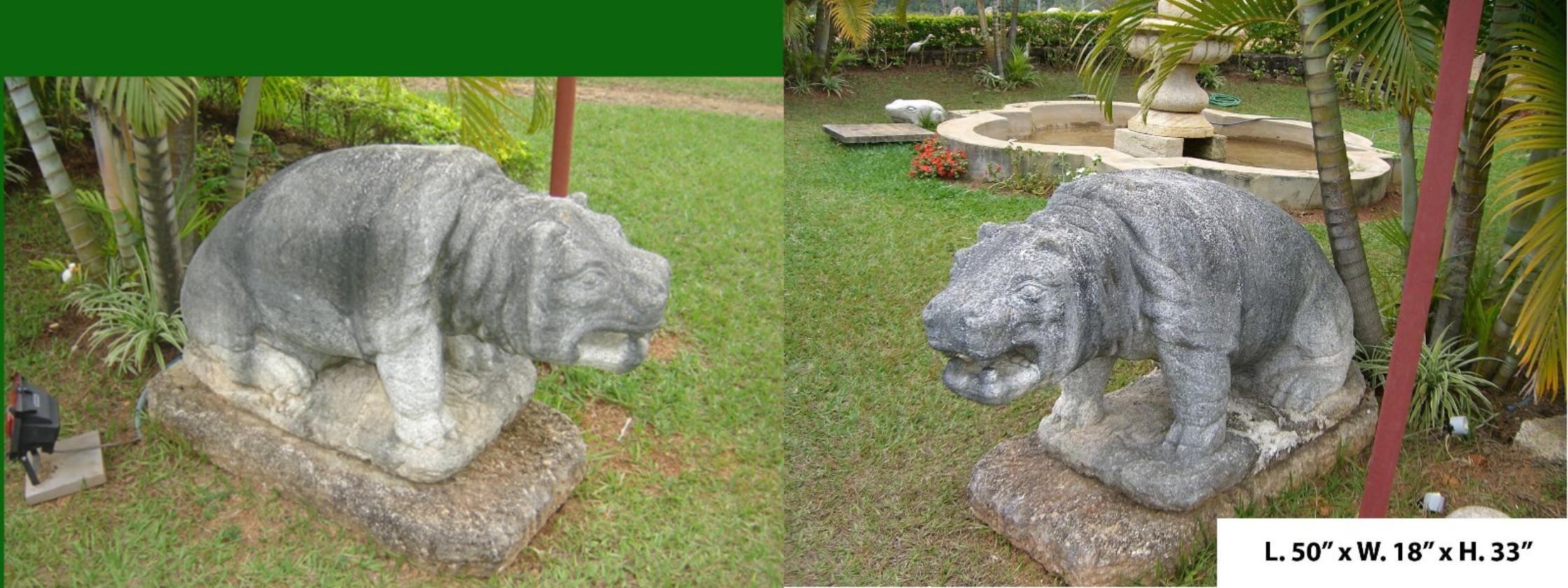 Portuguese Pair of Carved Stone Hippos, 18th Century In Good Condition For Sale In Cypress, CA