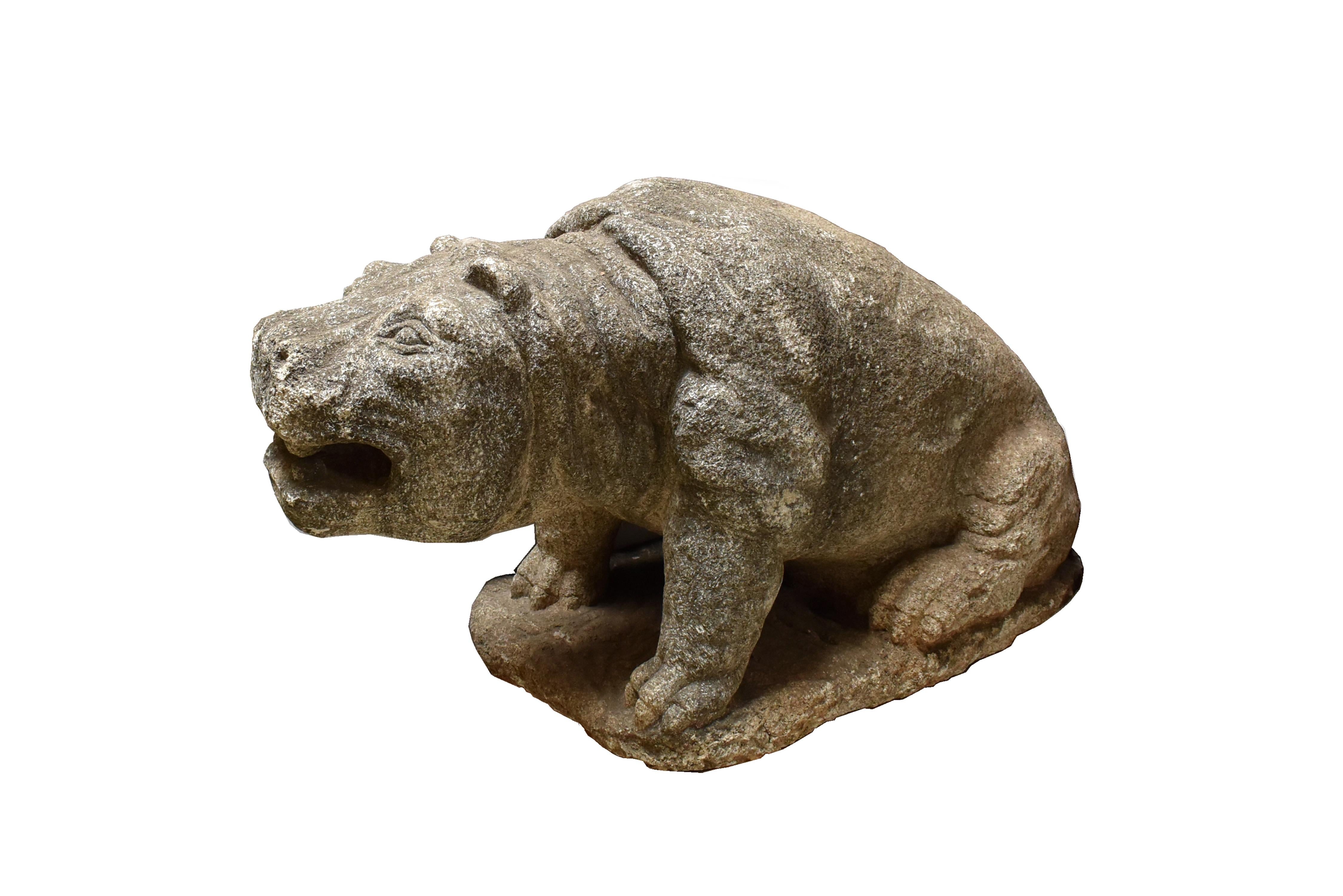 18th Century and Earlier Portuguese Pair of Carved Stone Hippos, 18th Century For Sale