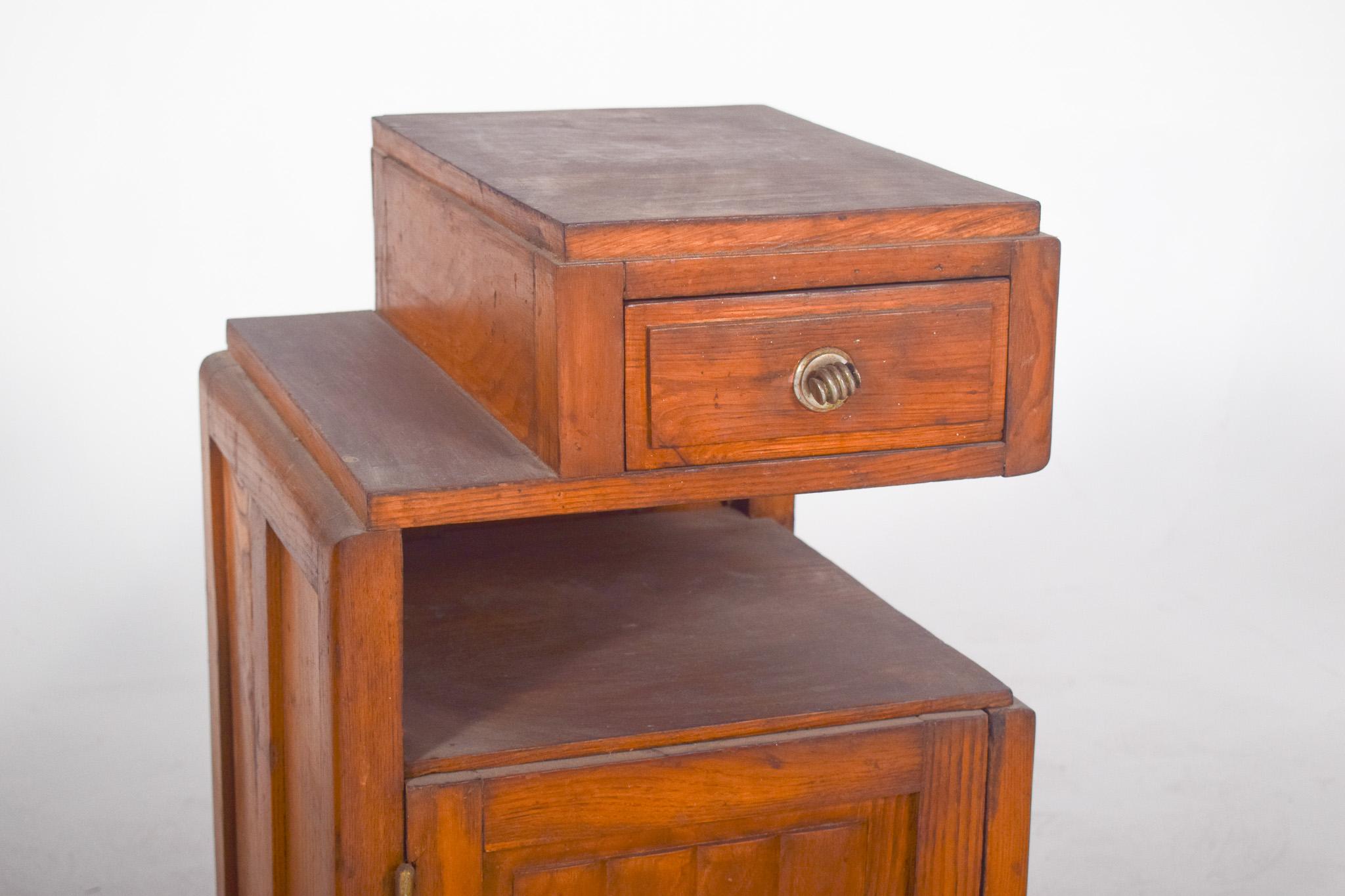 Wood Portuguese Pair of Deco-Style Bedside Tables For Sale