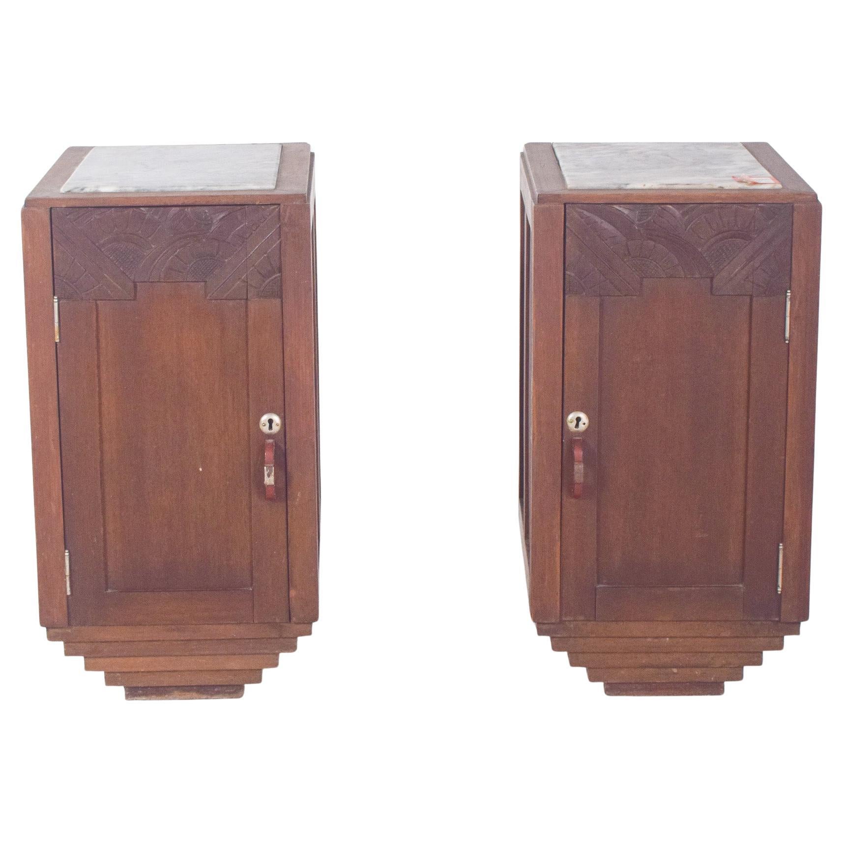 Portuguese Pair of Deco-Style Bedside Tables